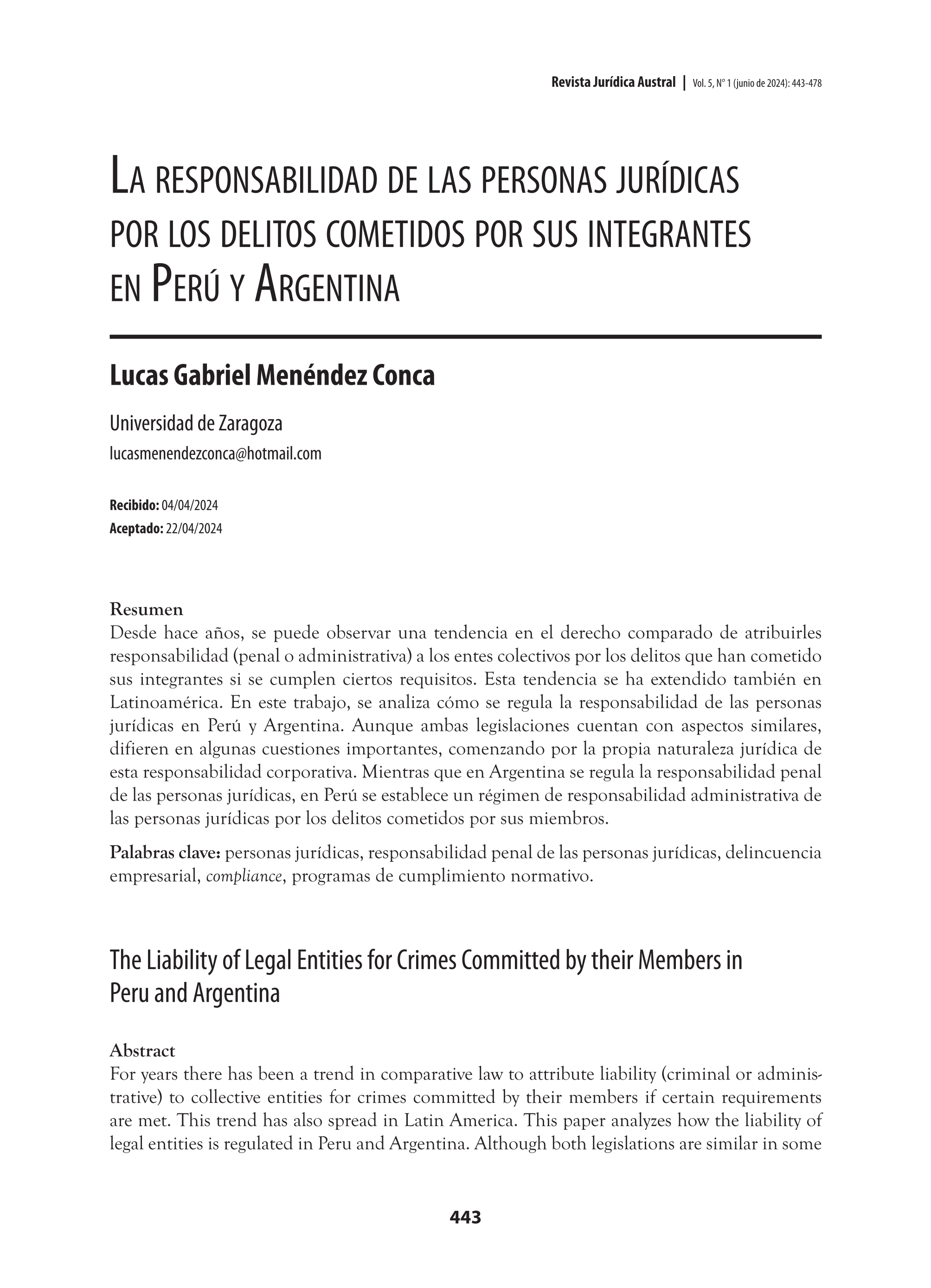 La responsabilidad de las personas jurídicas por los delitos cometidos por sus integrantes en Perú y Argentina