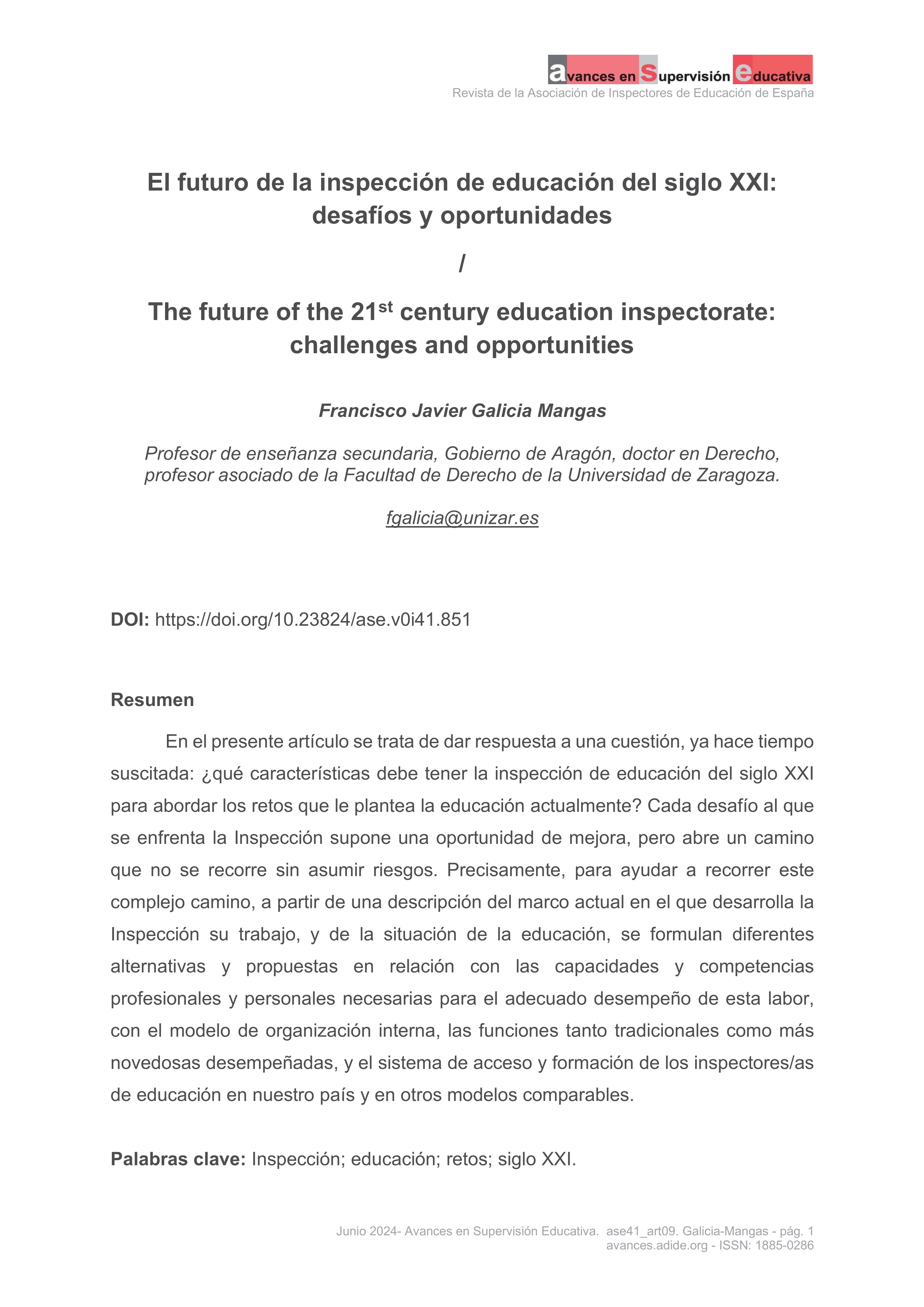 El futuro de la inspección de educación del siglo XXI: desafíos y oportunidades.