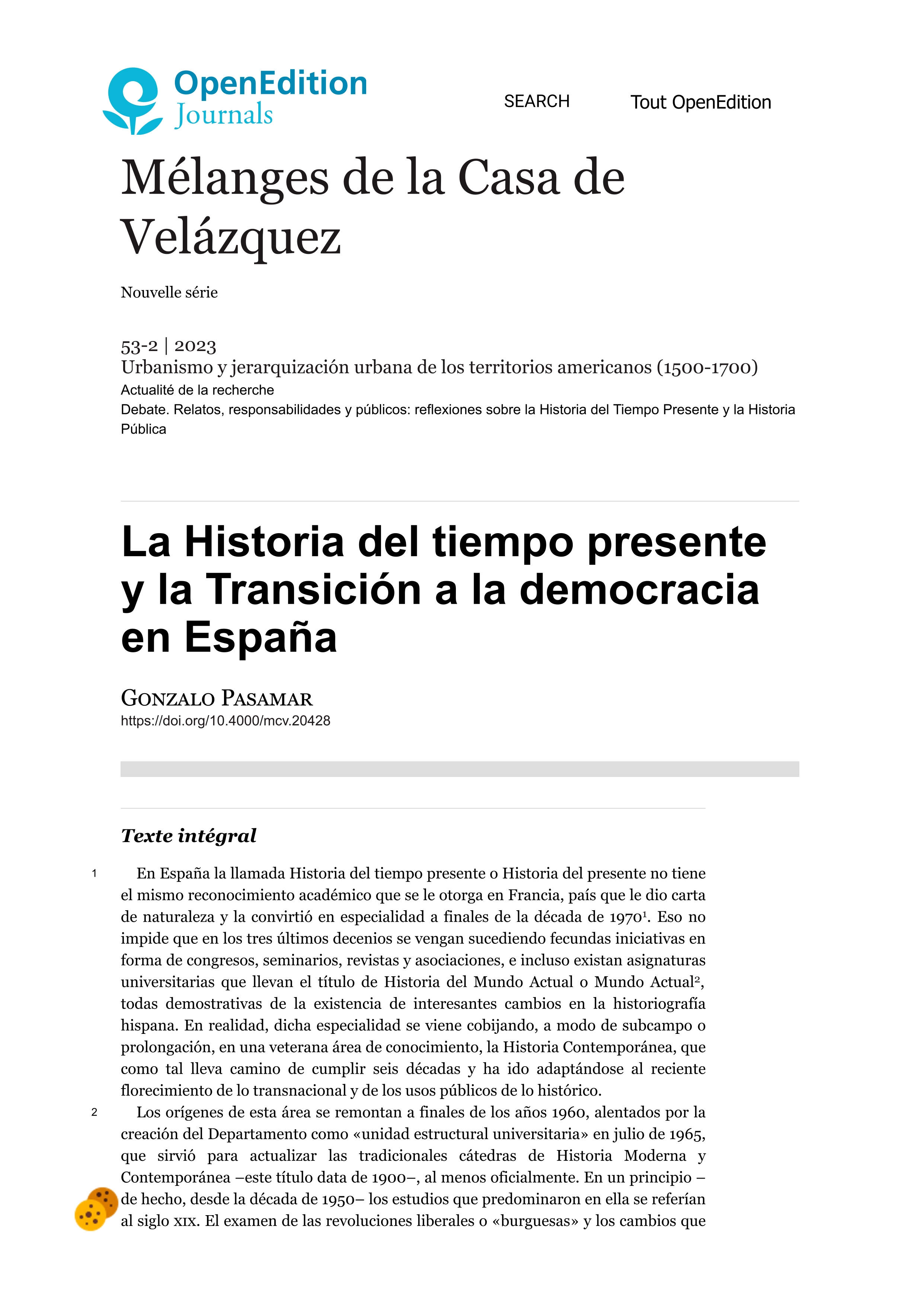 La Historia del tiempo presente y la Transición a la democracia en España