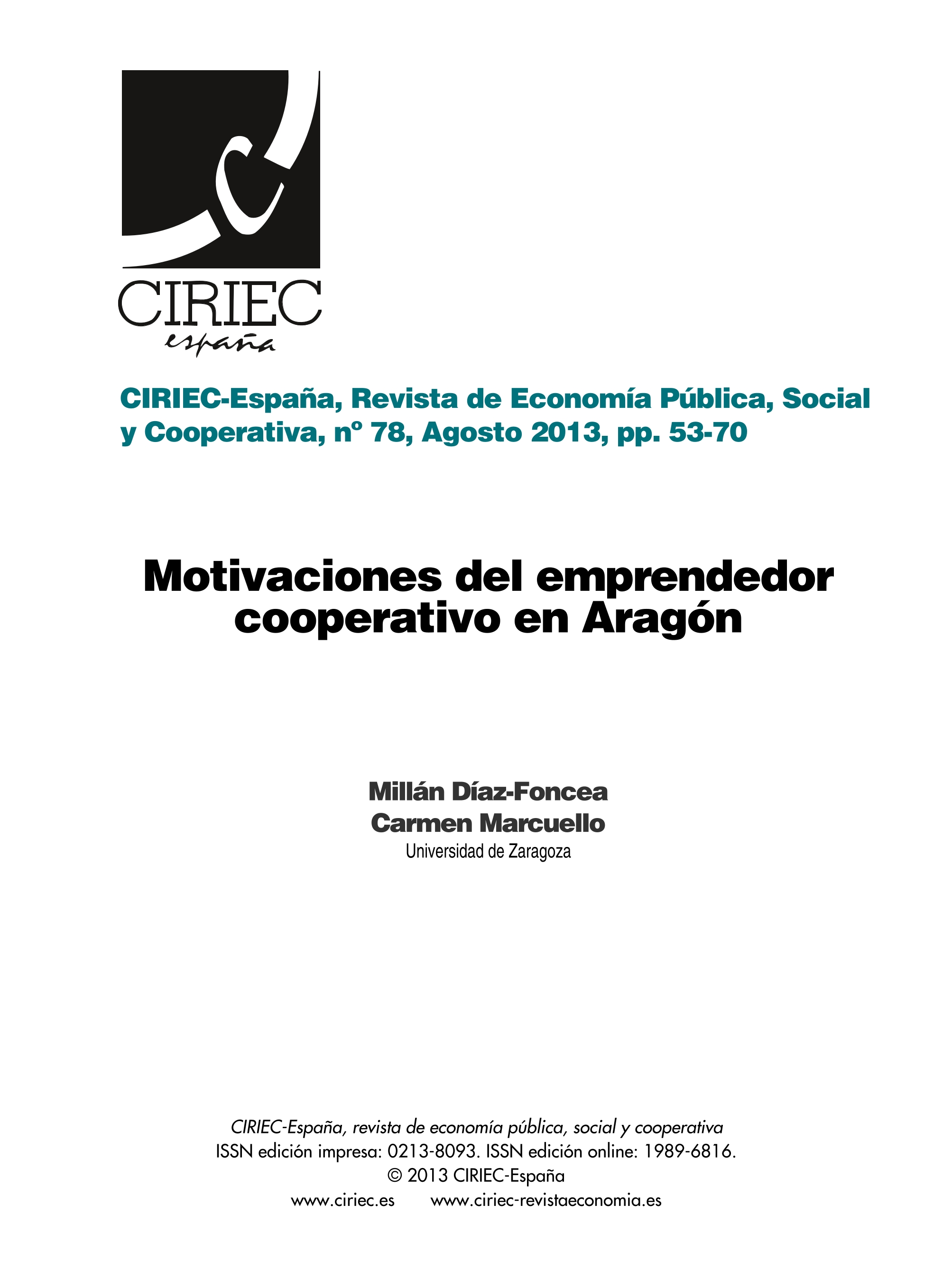 Motivaciones del Emprendedor Cooperativo en Aragón