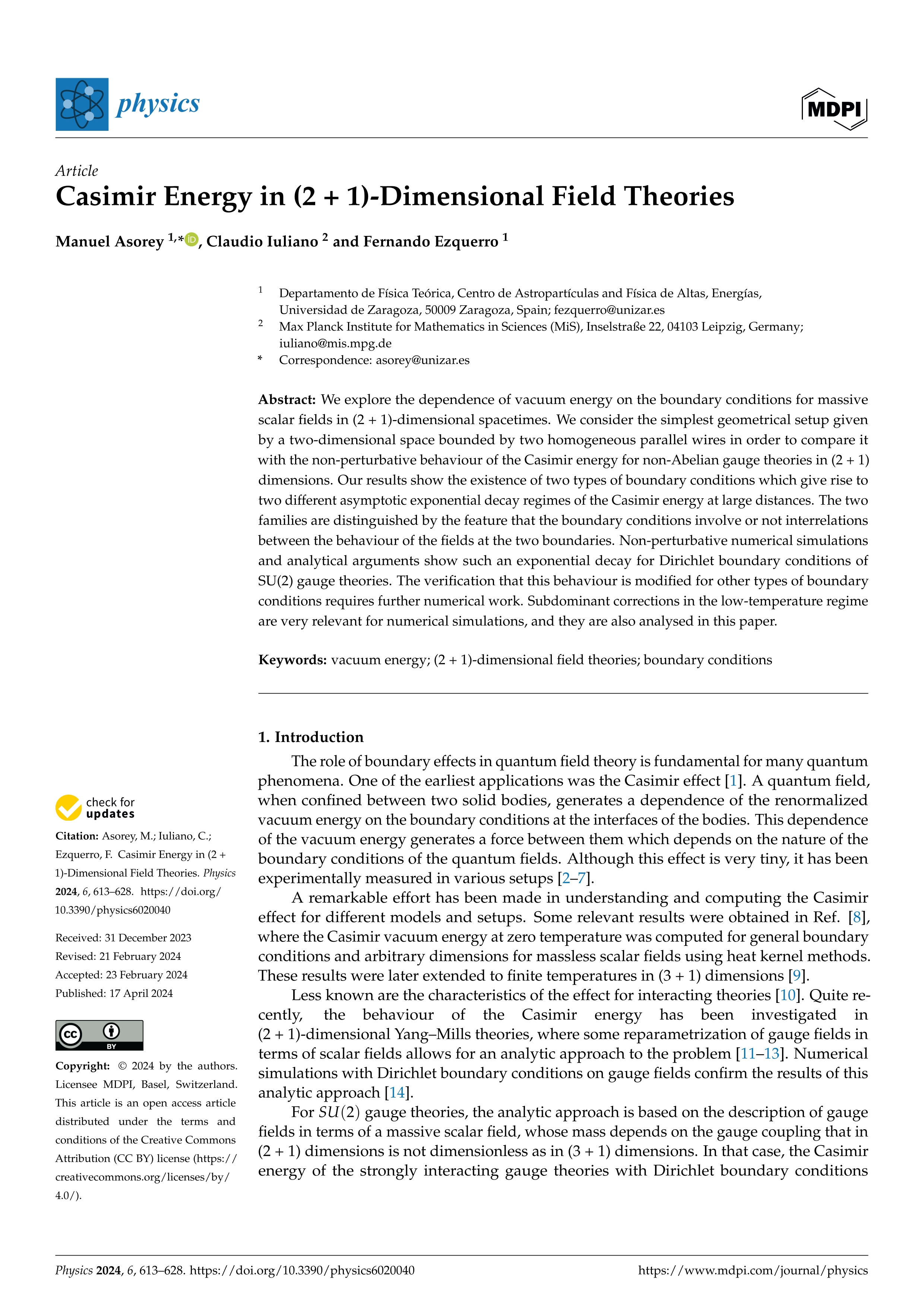 Casimir Energy in (2 + 1)-Dimensional Field Theories