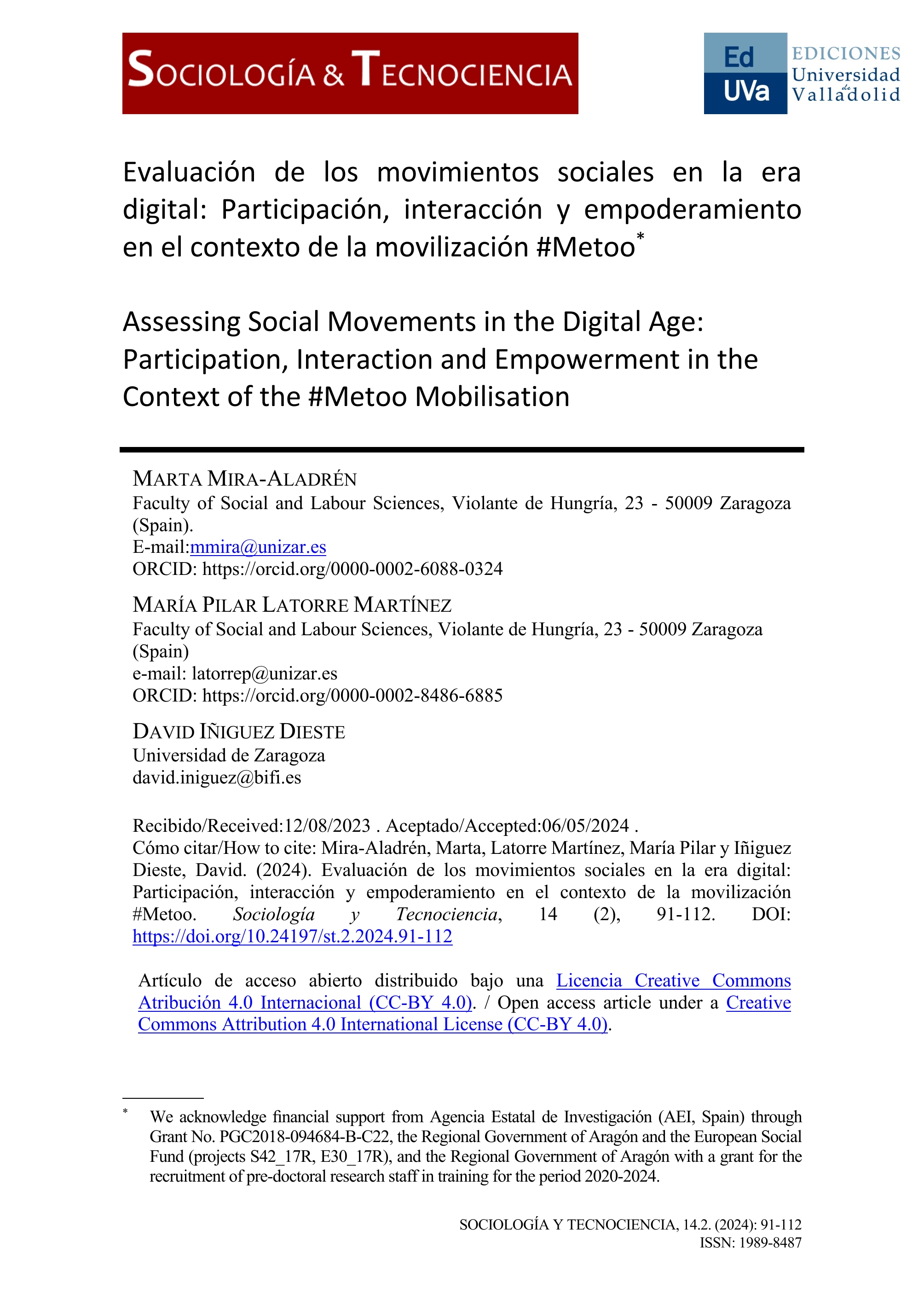 Assessing Social Movements in the Digital Age: Participation, Interaction and Empowerment in the Context of the #Metoo Mobilisation