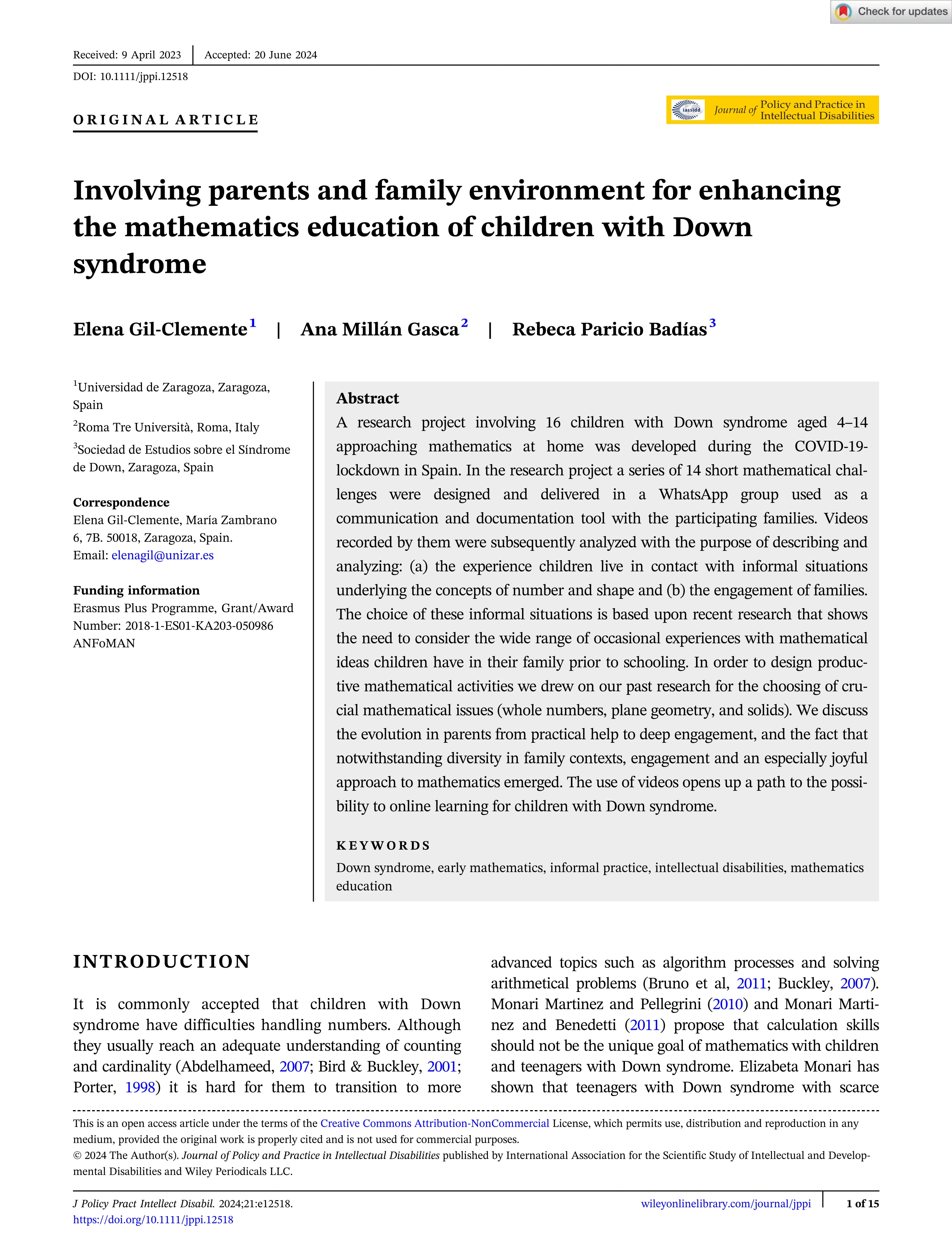 Involving parents and family environment for enhancing the mathematics education of children with Down syndrome