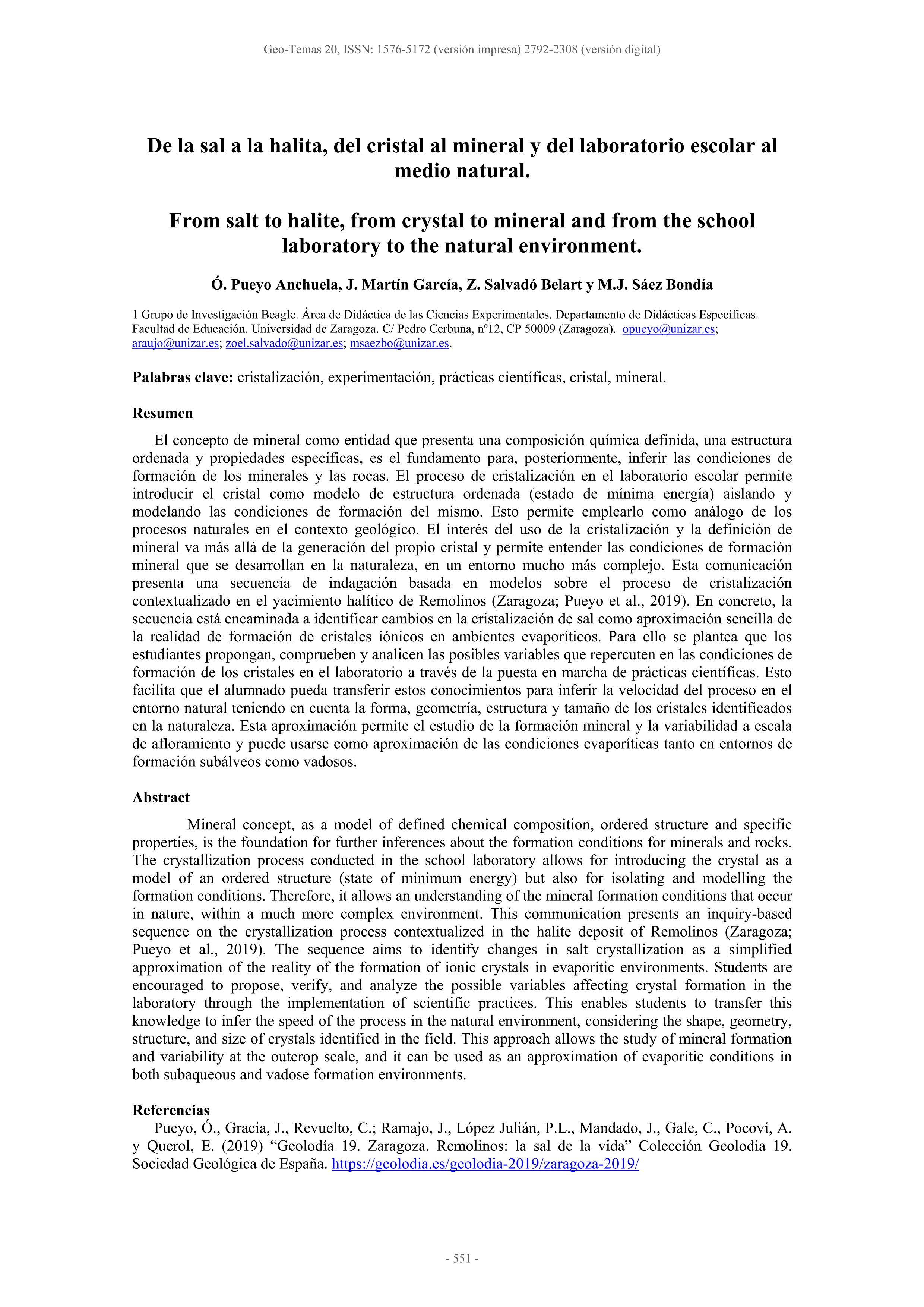 De la sal a la halita, del cristal al mineral y del laboratorio escolar al medio natural