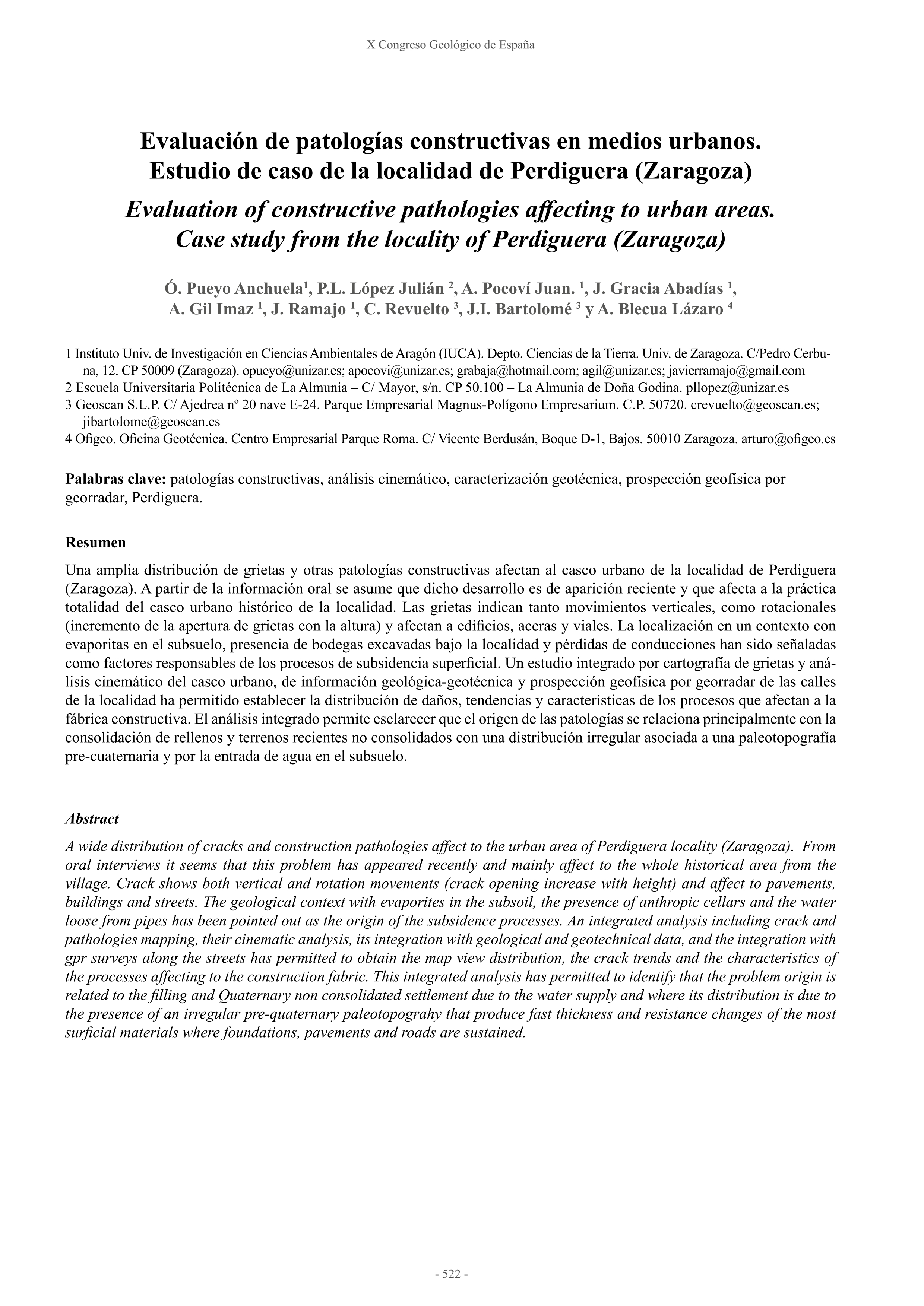 Evaluación de patologías constructivas en medios urbanos. Estudio de caso de la localidad de Perdiguera (Zaragoza)