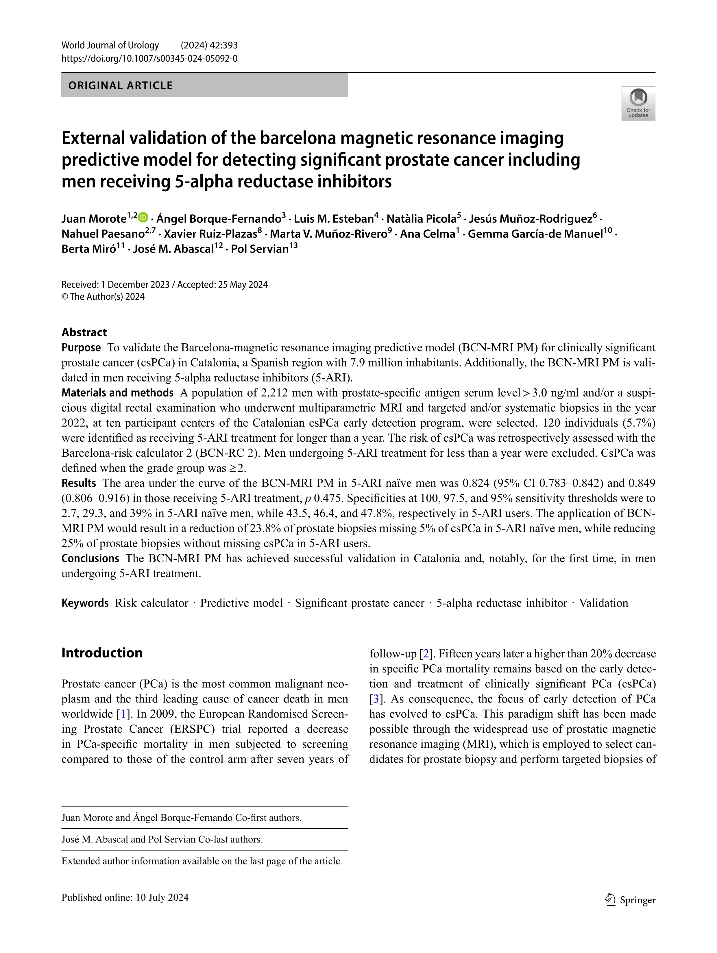 External validation of the barcelona magnetic resonance imaging predictive model for detecting significant prostate cancer including men receiving 5-alpha reductase inhibitors