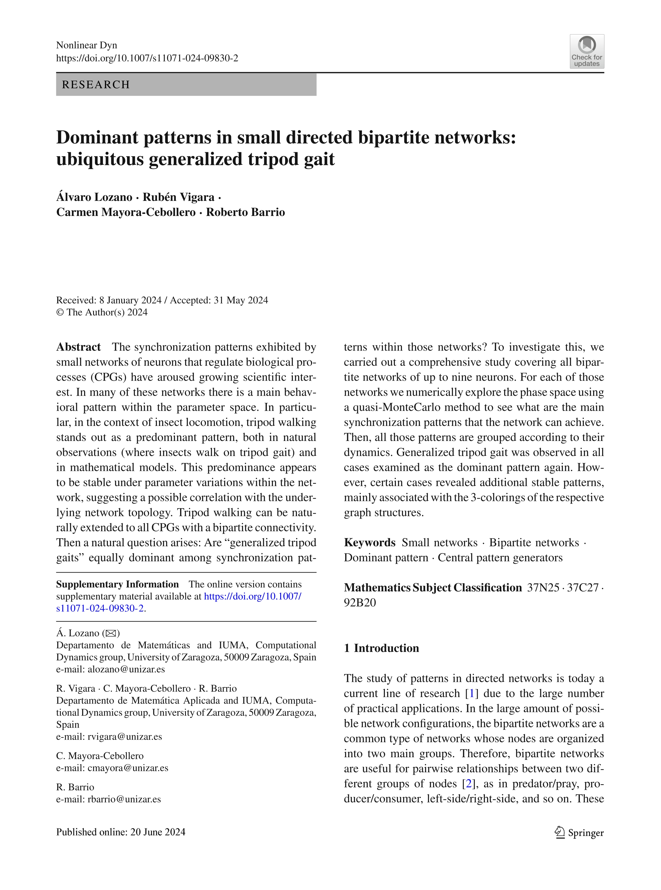 Dominant patterns in small directed bipartite networks: ubiquitous generalized tripod gait