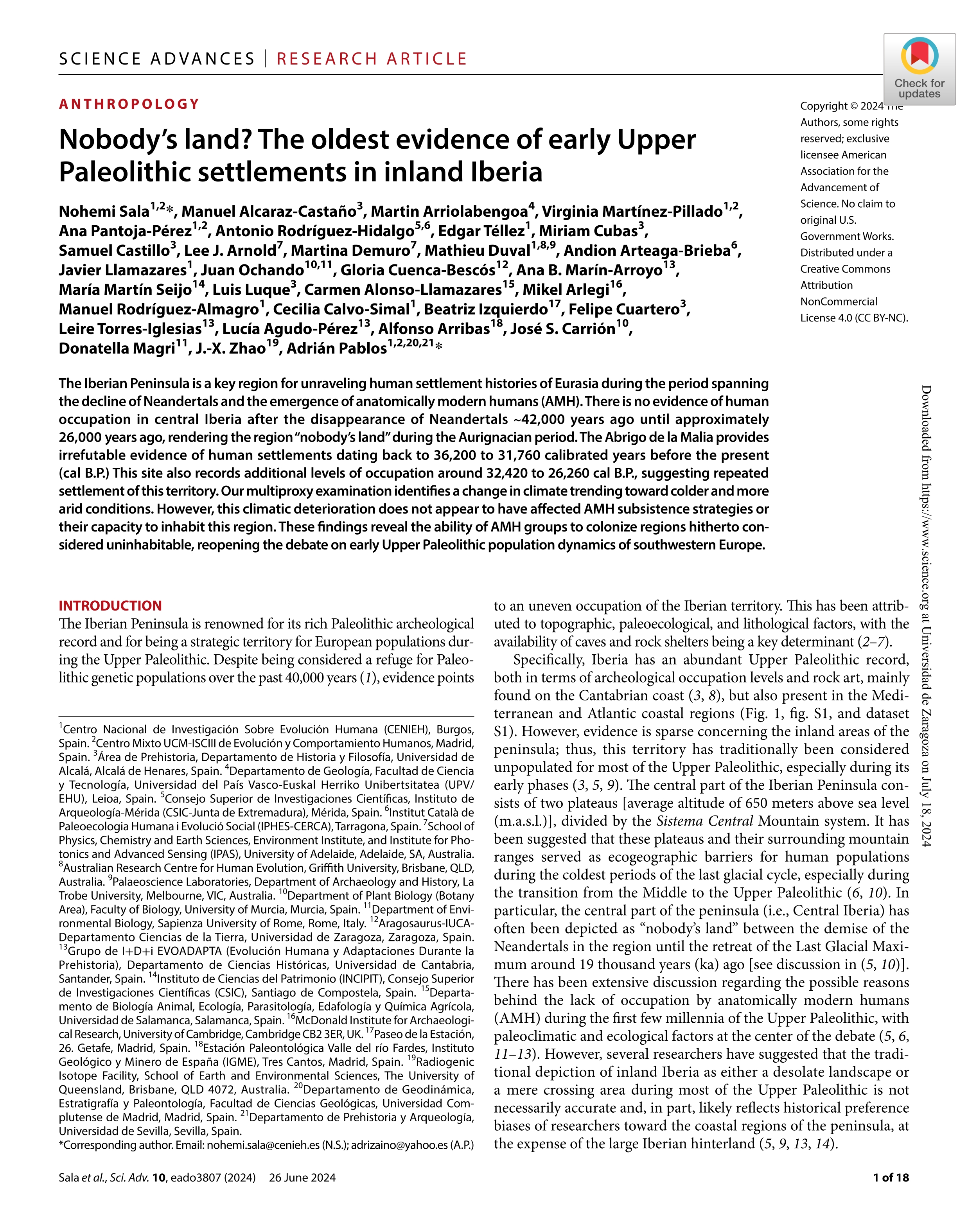 Nobody’s land? The oldest evidence of early Upper Paleolithic settlements in inland Iberia