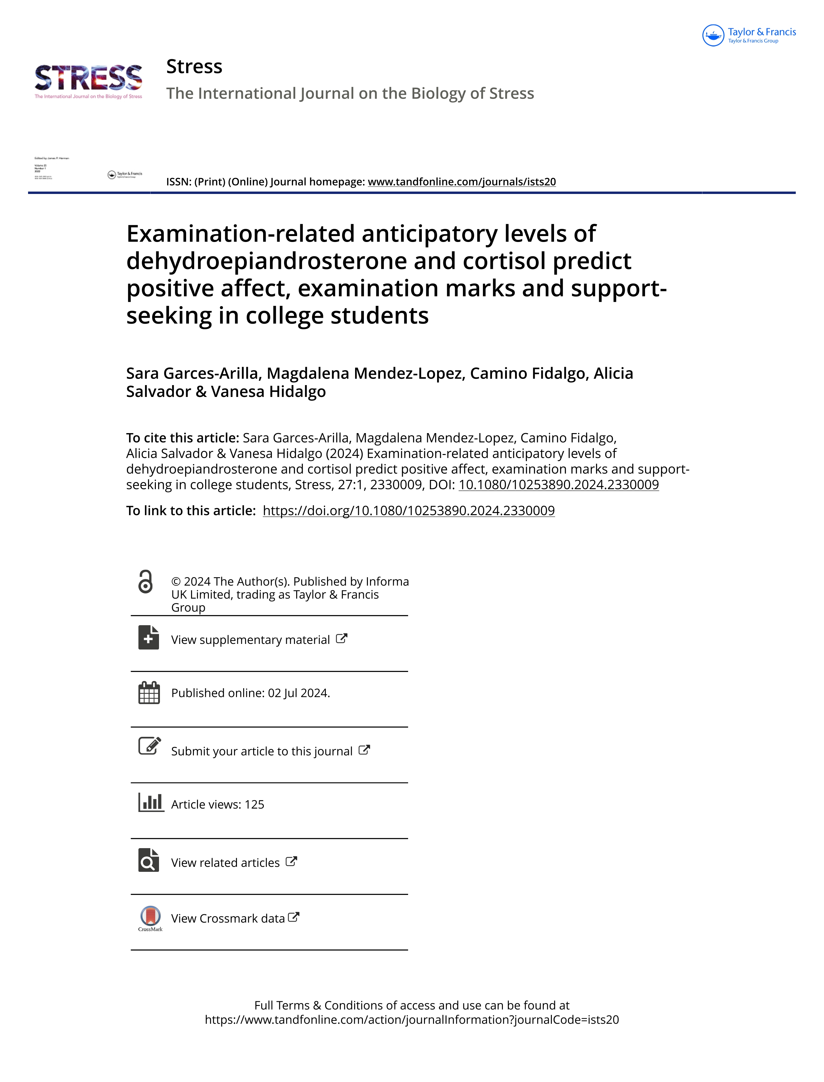 Examination-related anticipatory levels of dehydroepiandrosterone and cortisol predict positive affect, examination marks and support-seeking in college students