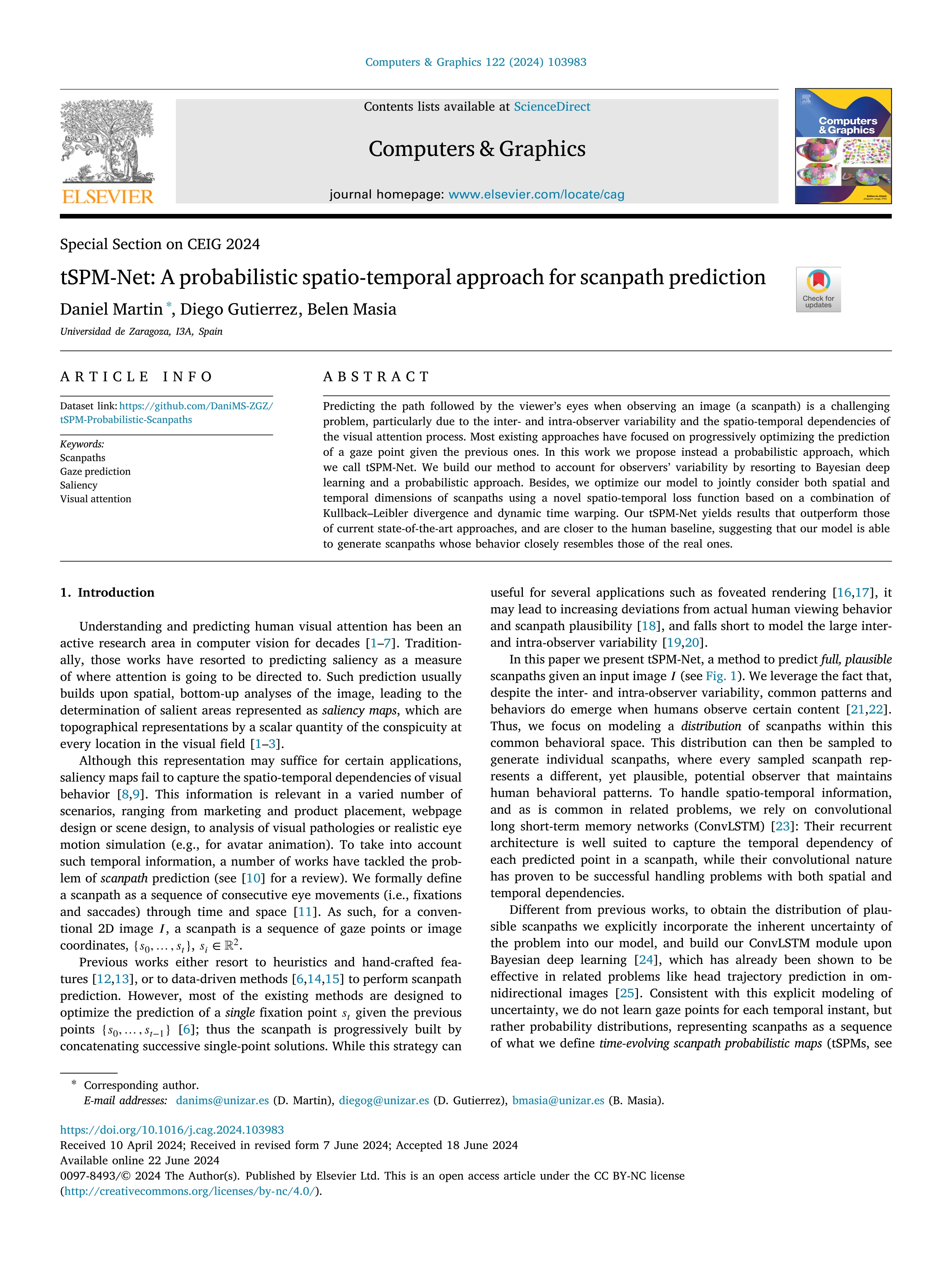 tSPM-Net: A probabilistic spatio-temporal approach for scanpath prediction