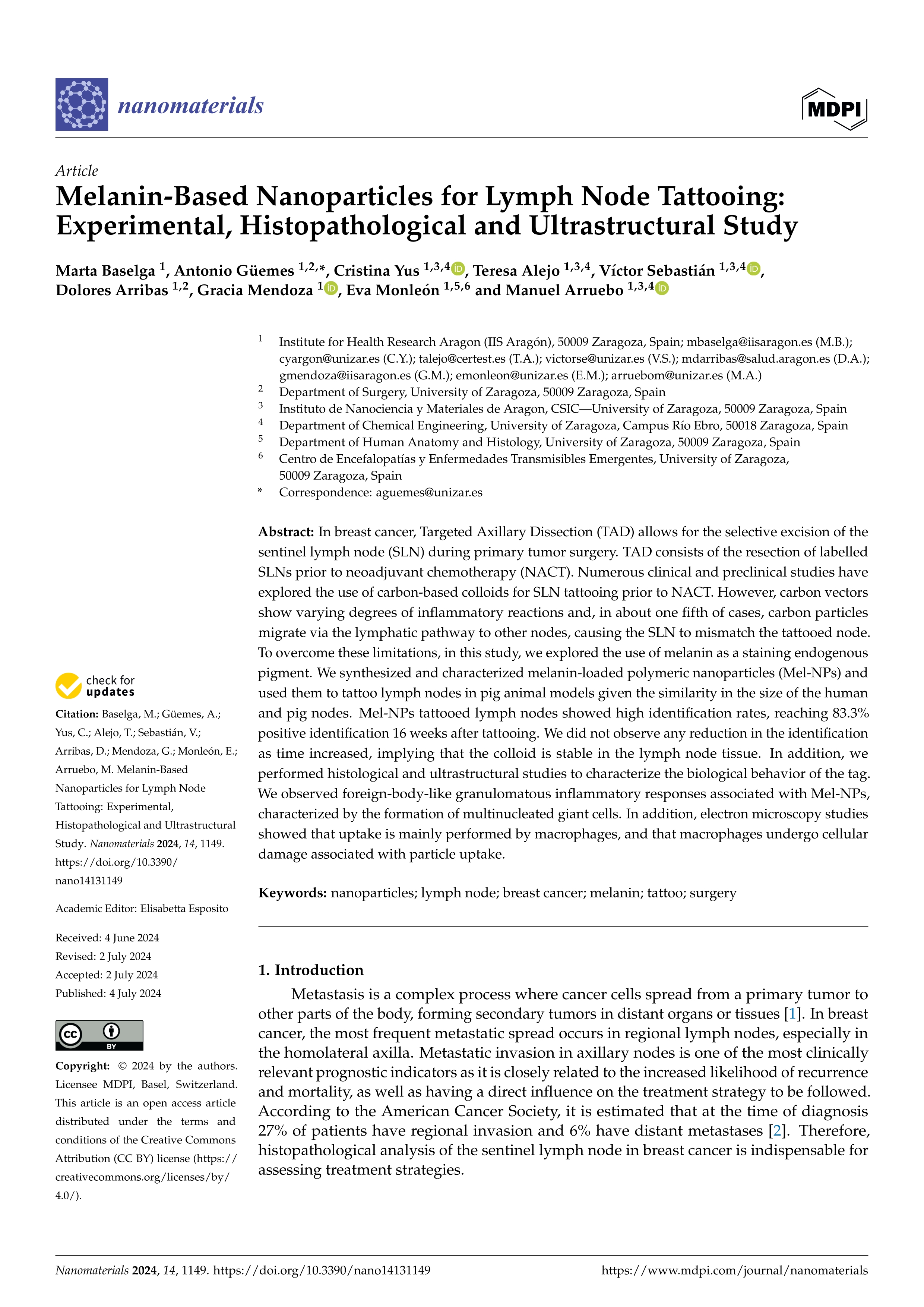 Melanin-based nanoparticles for lymph node tattooing: experimental, histopathological and ultrastructural study