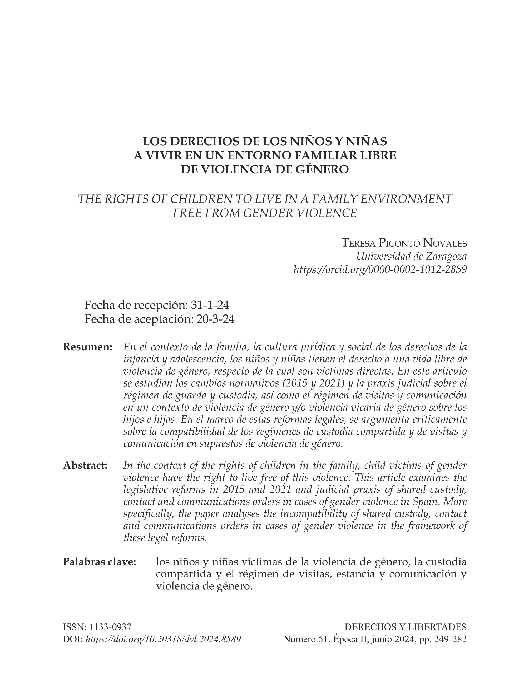 Los derechos de los niños y niñas a vivir en un entorno familiar libre de Violencia de Género