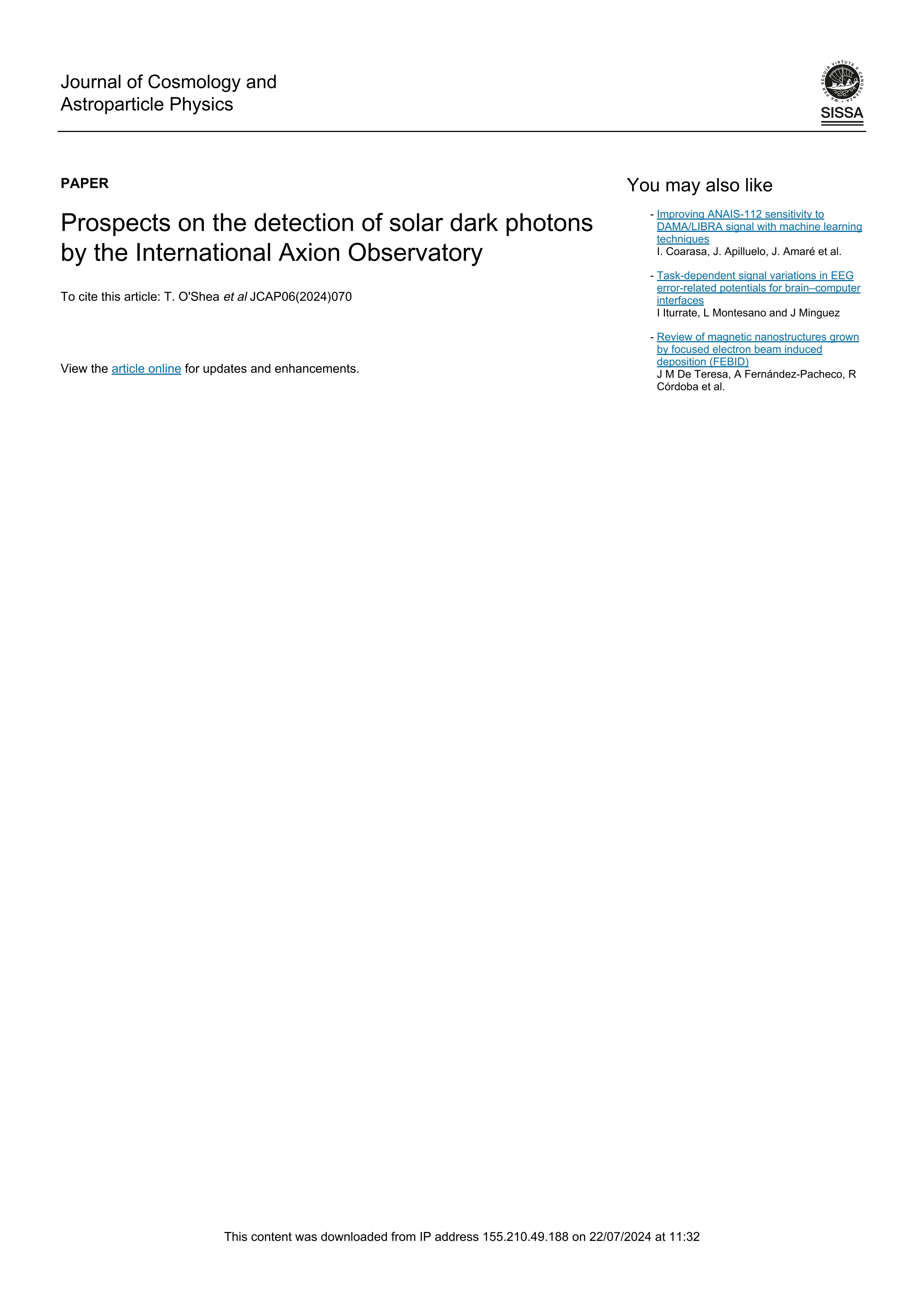 Prospects on the detection of solar dark photons by the International Axion Observatory