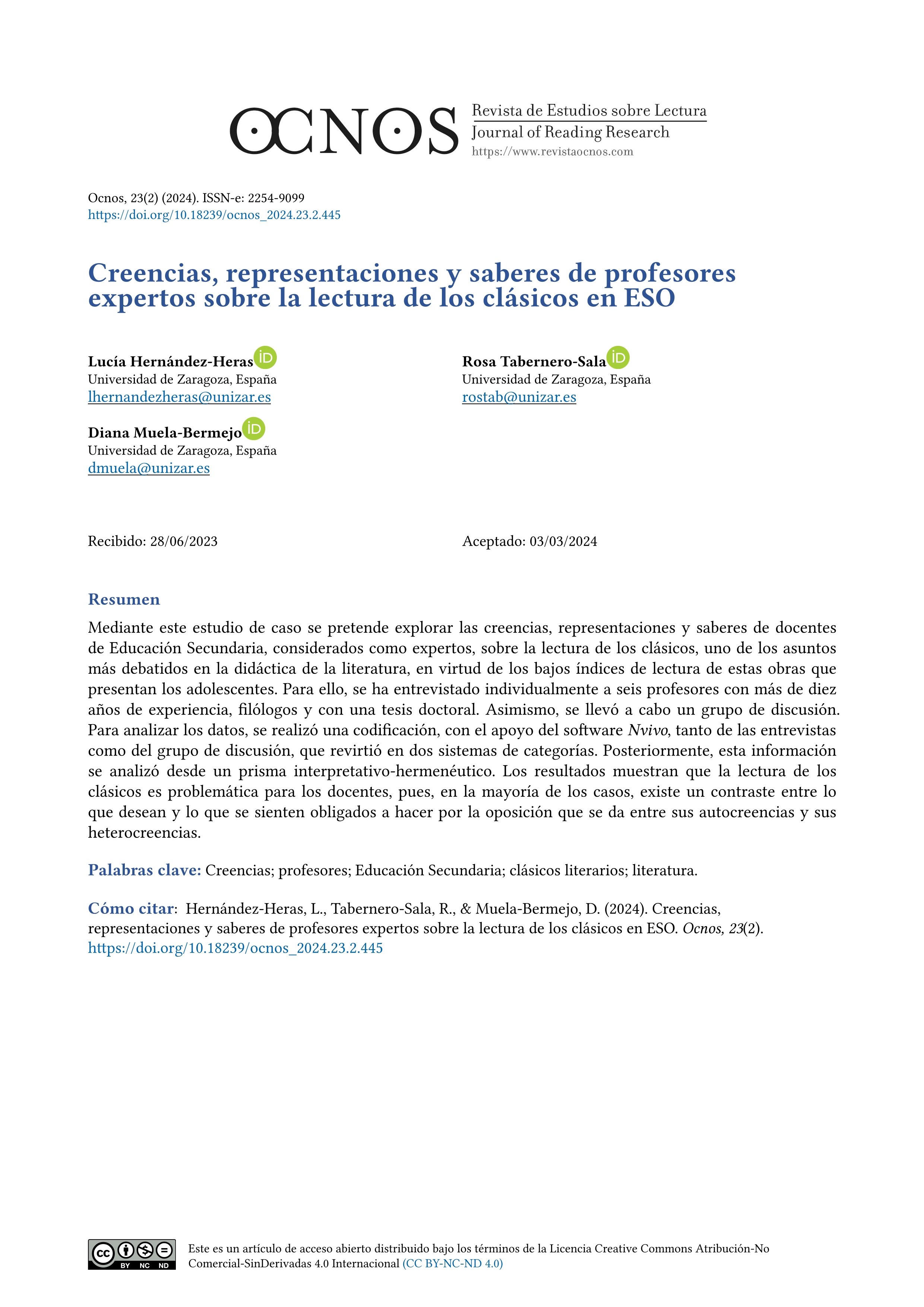 Creencias, representaciones y saberes de profesores expertos sobre la lectura de los clásicos en ESO