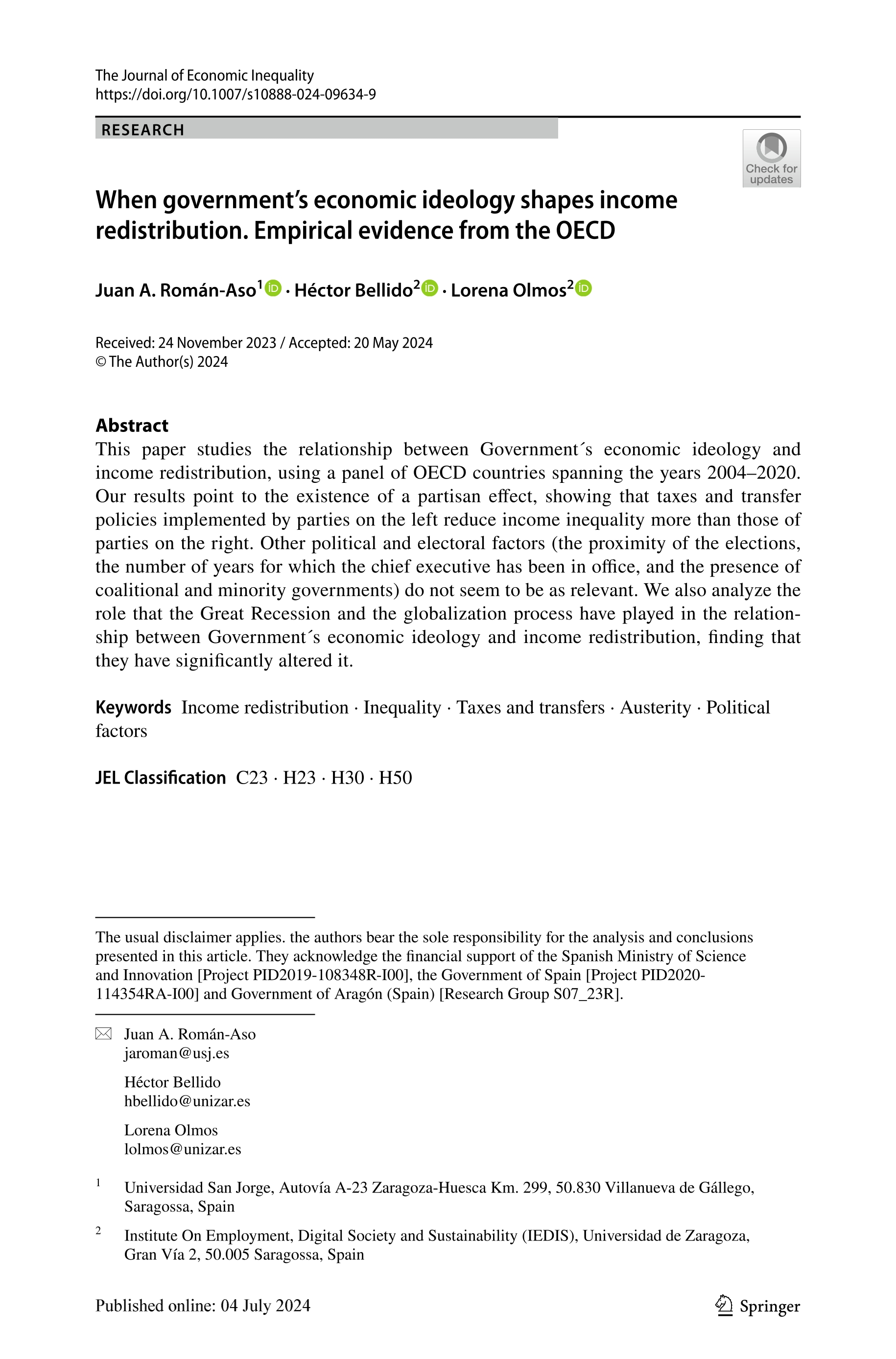 When government’s economic ideology shapes income redistribution. Empirical evidence from the OECD