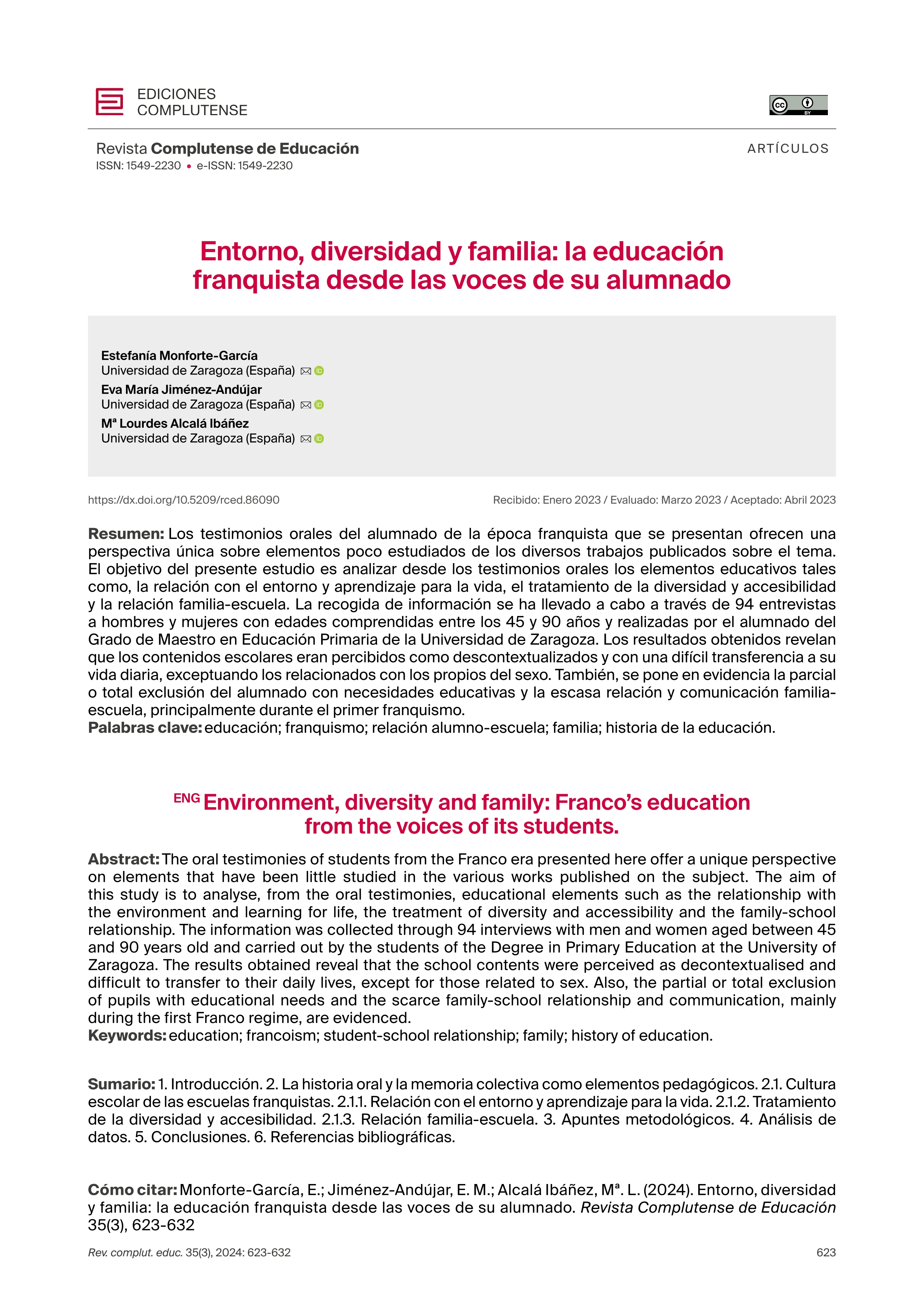 Entorno, diversidad y familia: la educación franquista desde las voces de su alumnado