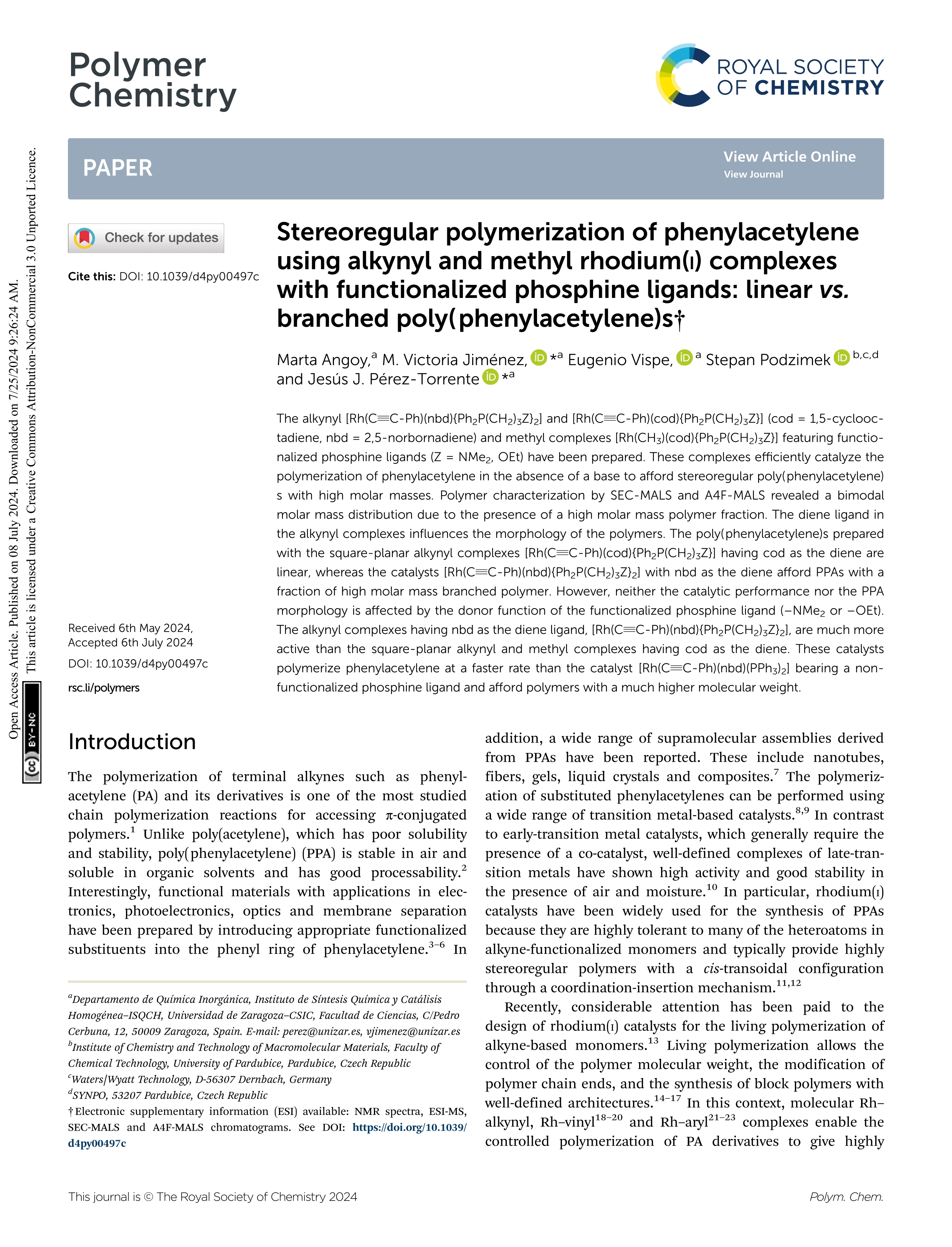 Stereoregular polymerization of phenylacetylene using alkynyl and methyl rhodium(<scp>i</scp>) complexes with functionalized phosphine ligands: linear <i>vs.</i> branched poly(phenylacetylene)s
