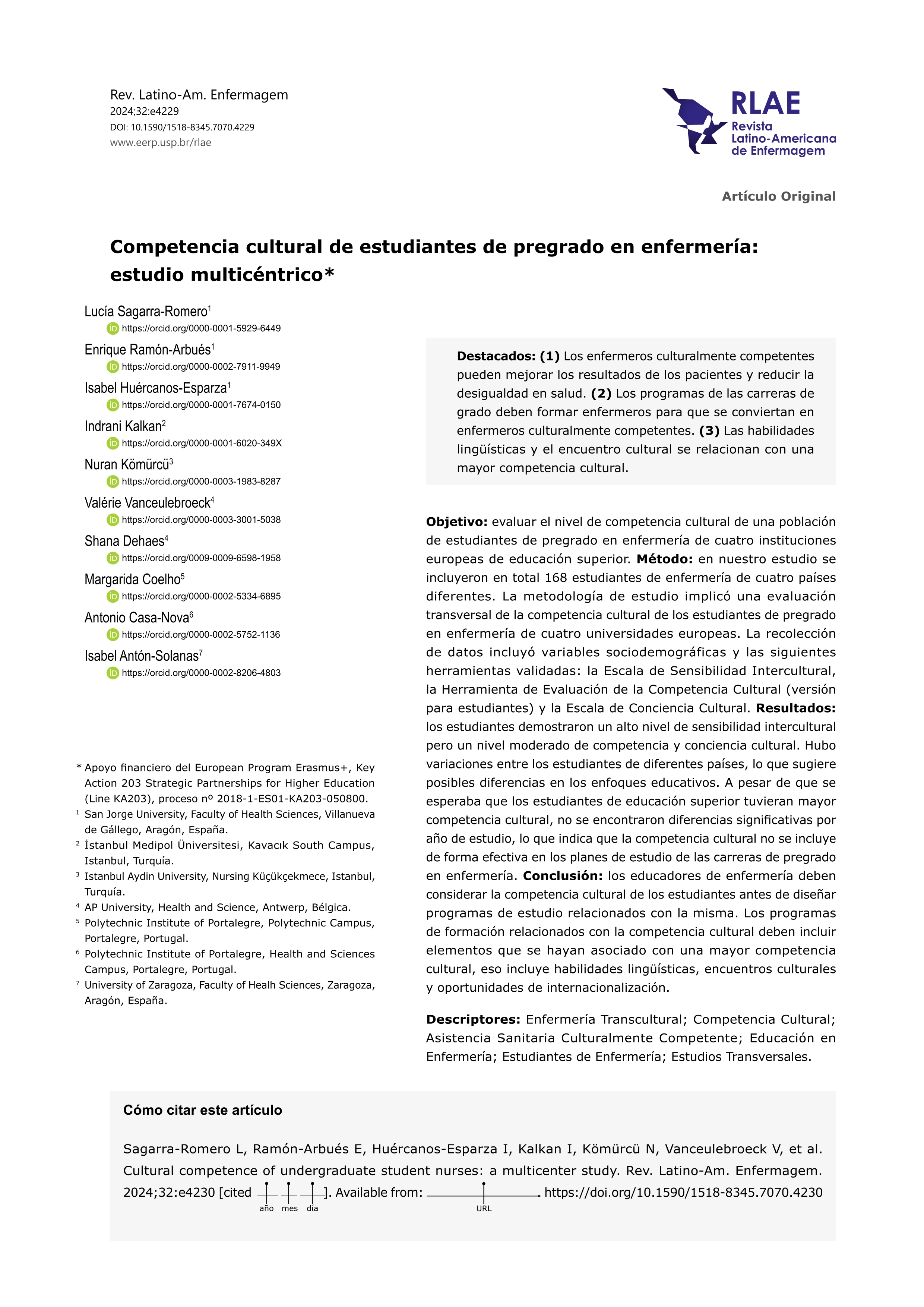 Competência cultural de estudantes de graduação em enfermagem: um estudo multicêntrico