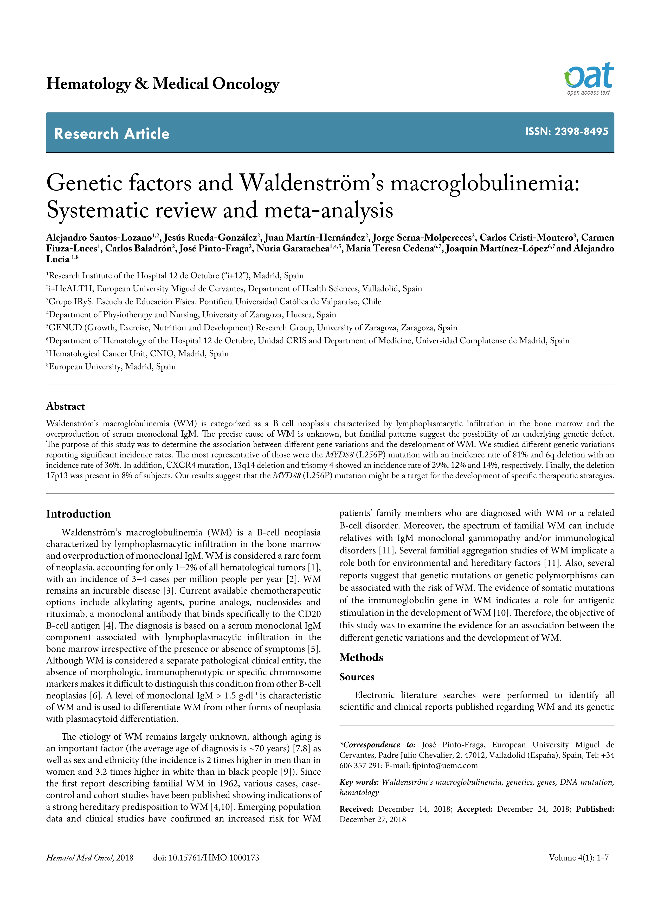 Genetic factors and Waldenström's macroglobulinemia: Systematic review and meta-analysis