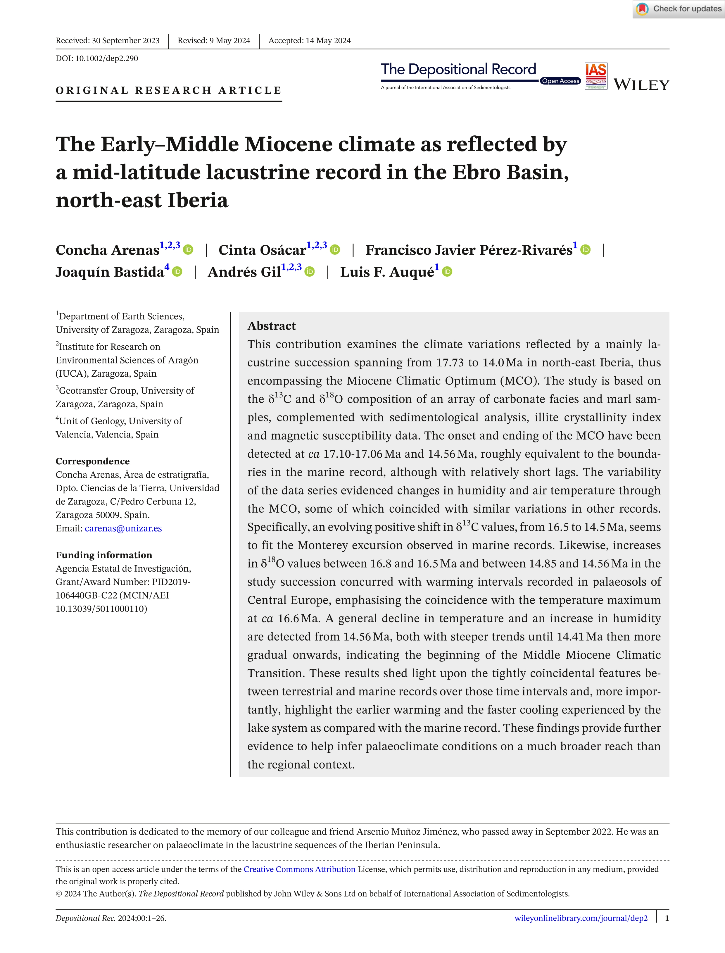 The Early–Middle Miocene climate as reflected by a mid-latitude lacustrine record in the Ebro Basin, north-east Iberia