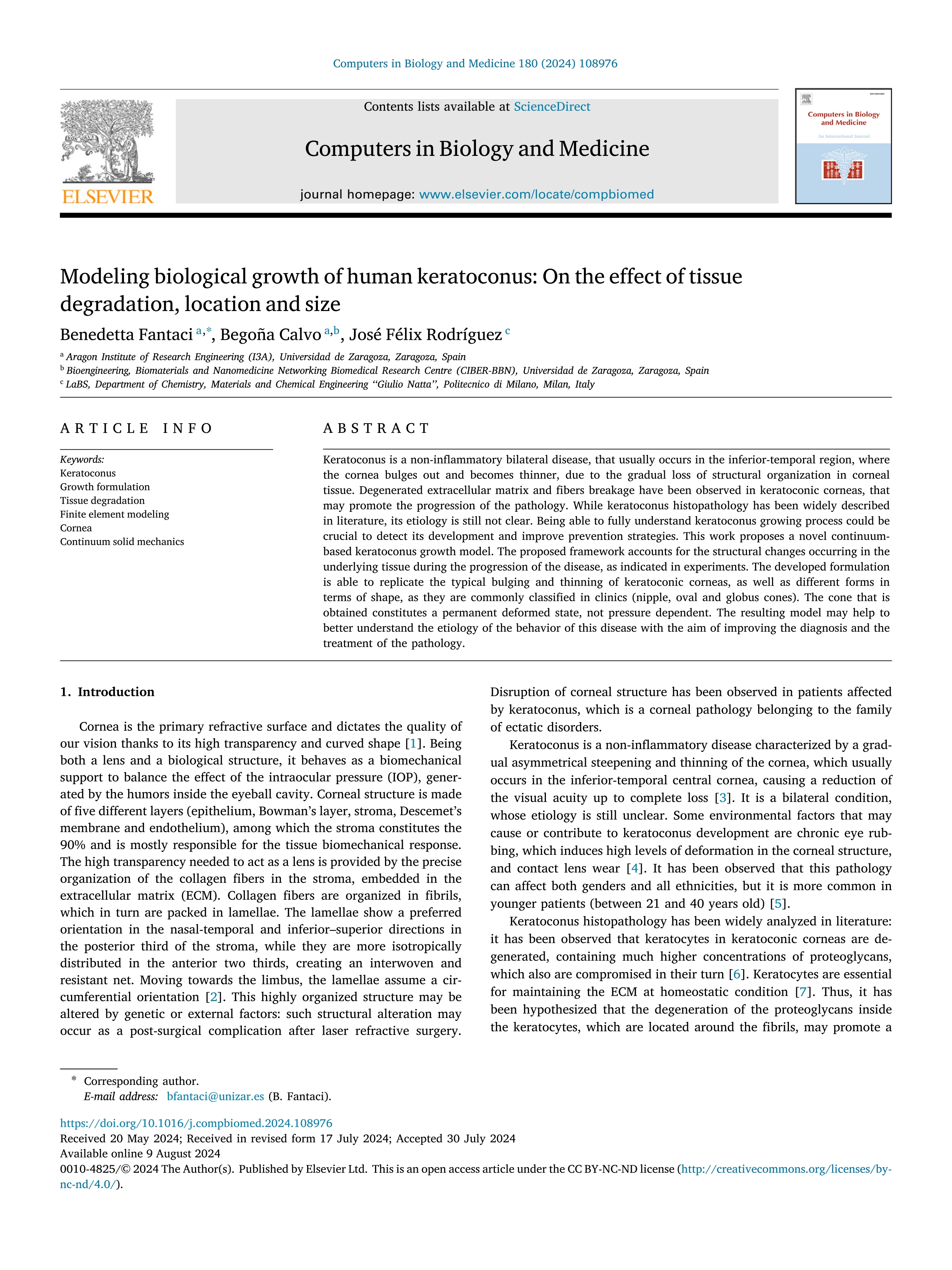 Modeling biological growth of human keratoconus: On the effect of tissue degradation, location and size