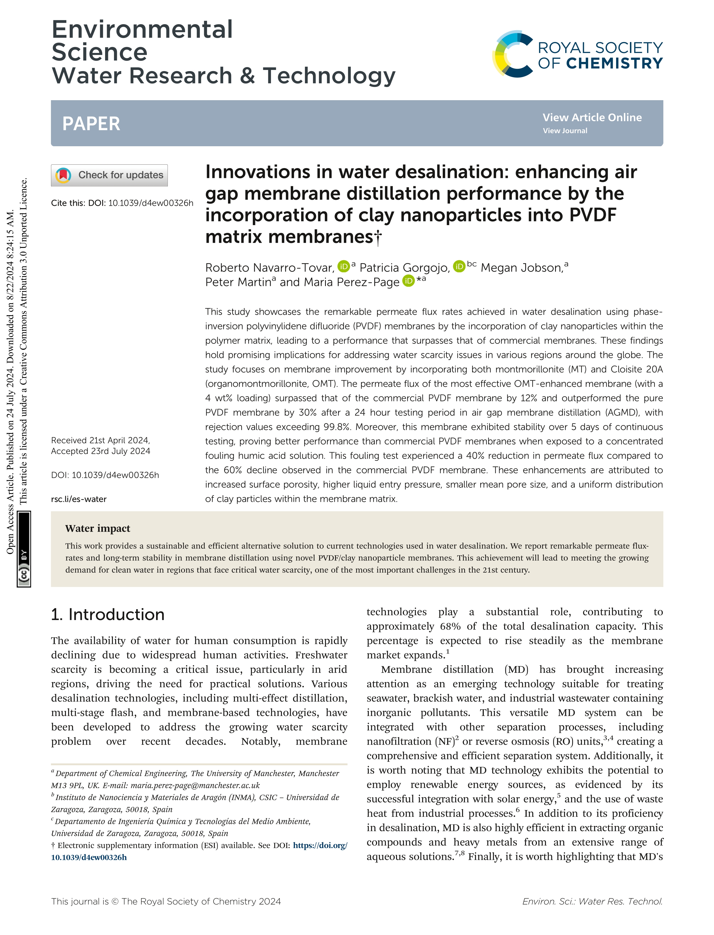 Innovations in water desalination: enhancing air gap membrane distillation performance by the incorporation of clay nanoparticles into PVDF matrix membranes