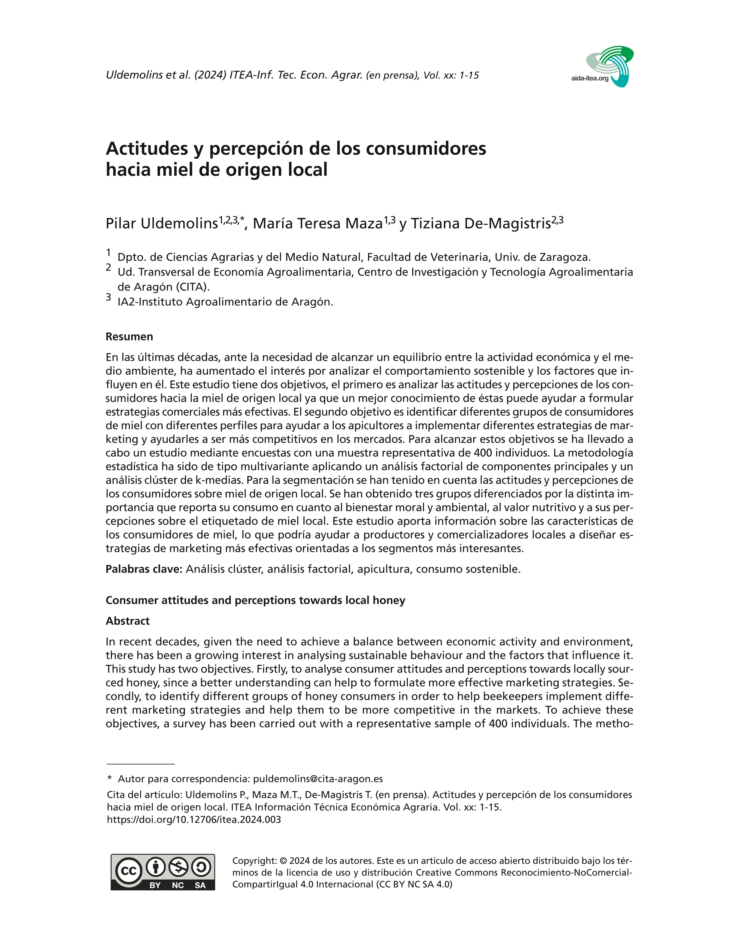 Actitudes y percepción de los consumidores hacia miel de origen local