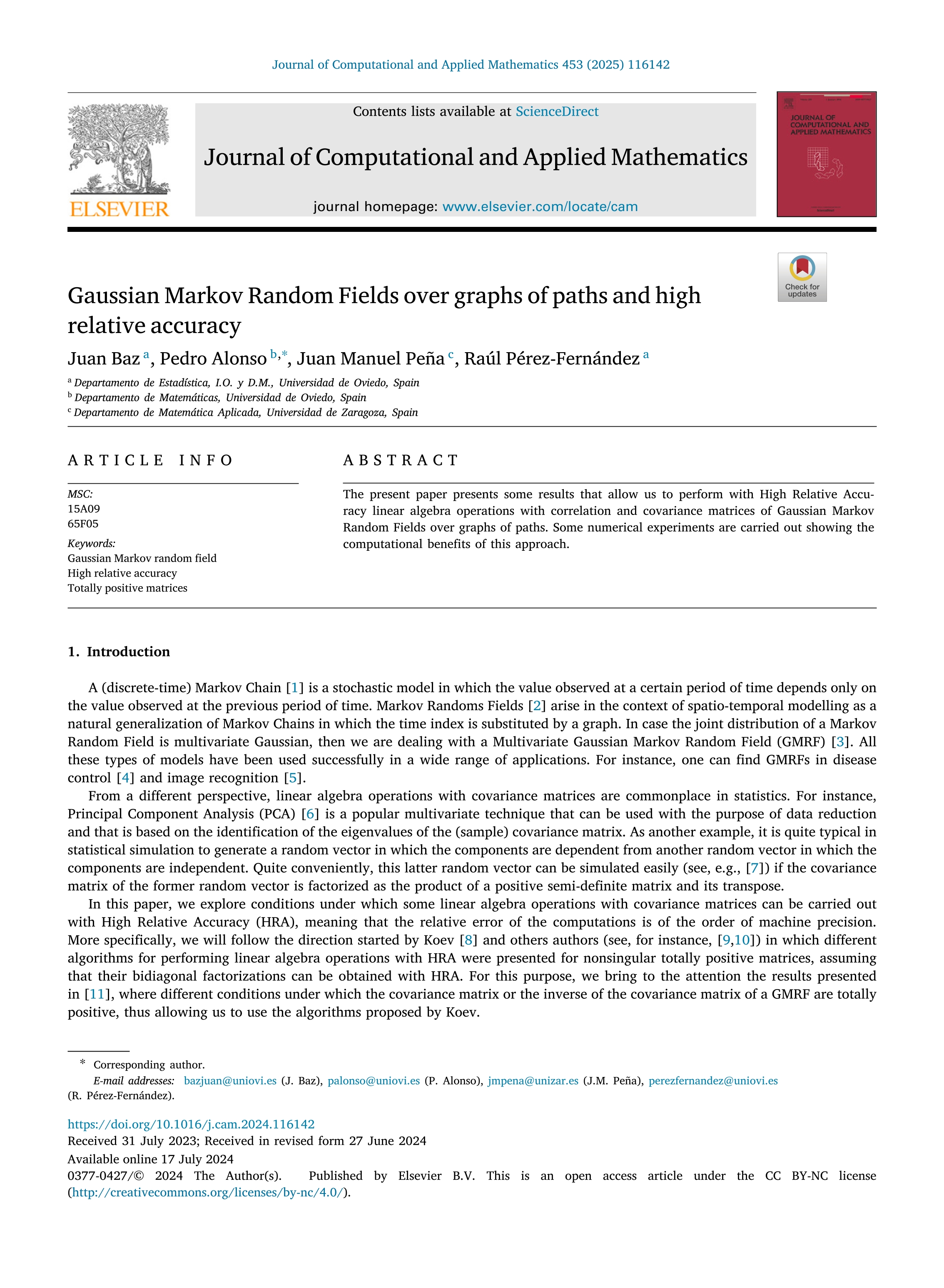 Gaussian Markov Random fields over graphs of paths and high relative accuracy