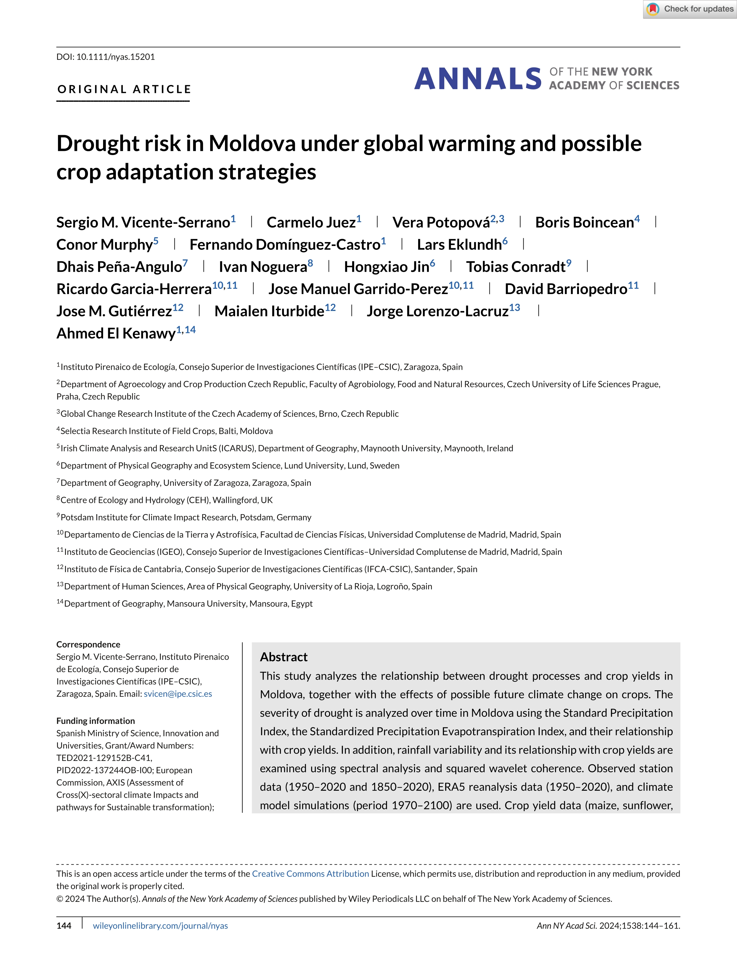 Drought risk in Moldova under global warming and possible crop adaptation strategies