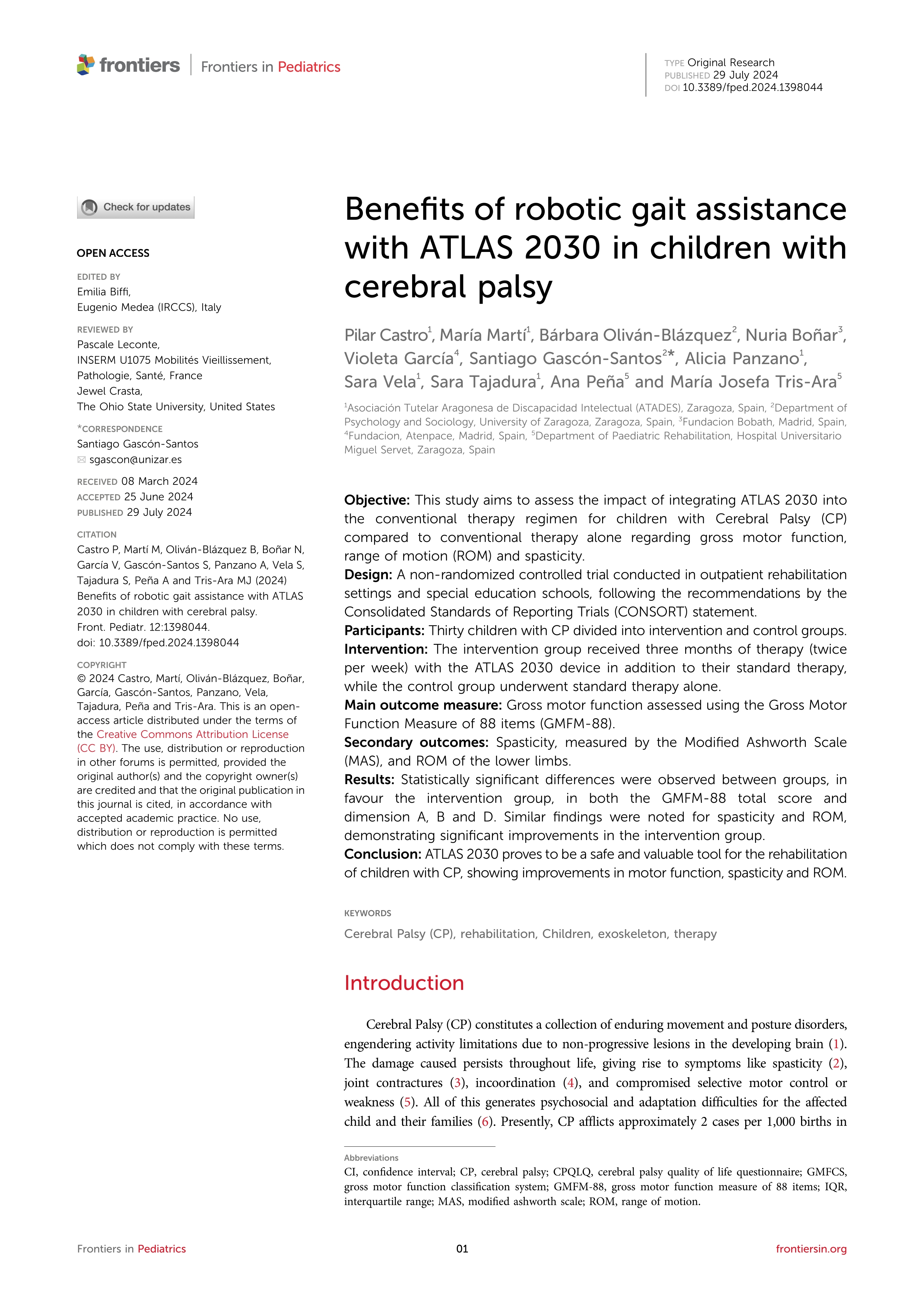 Benefits of robotic gait assistance with ATLAS 2030 in children with cerebral palsy