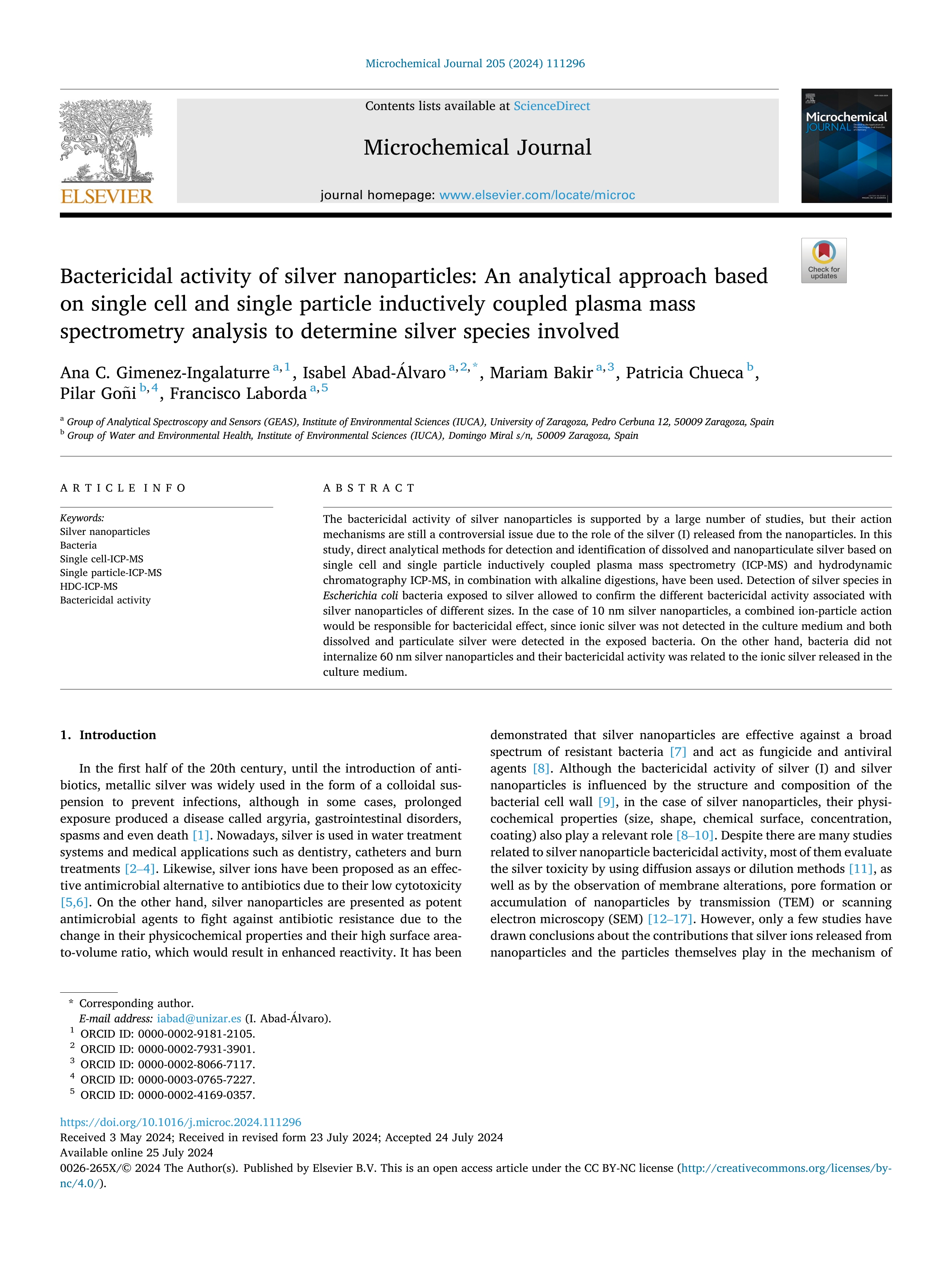 Bactericidal activity of silver nanoparticles: An analytical approach based on single cell and single particle inductively coupled plasma mass spectrometry analysis to determine silver species involved