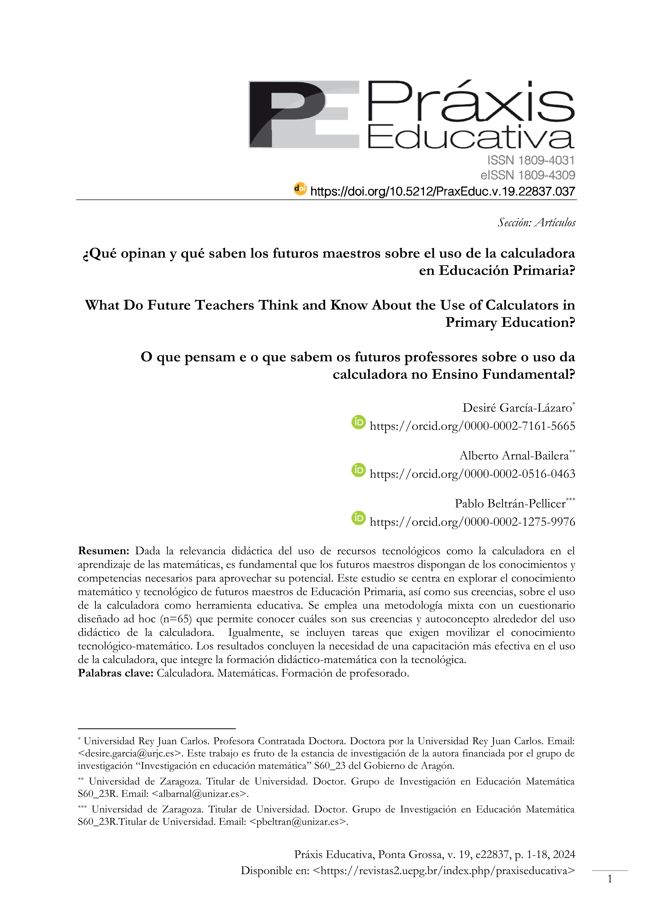 ¿Qué opinan y qué saben los futuros maestros sobre el uso de la calculadora en Educación Primaria?