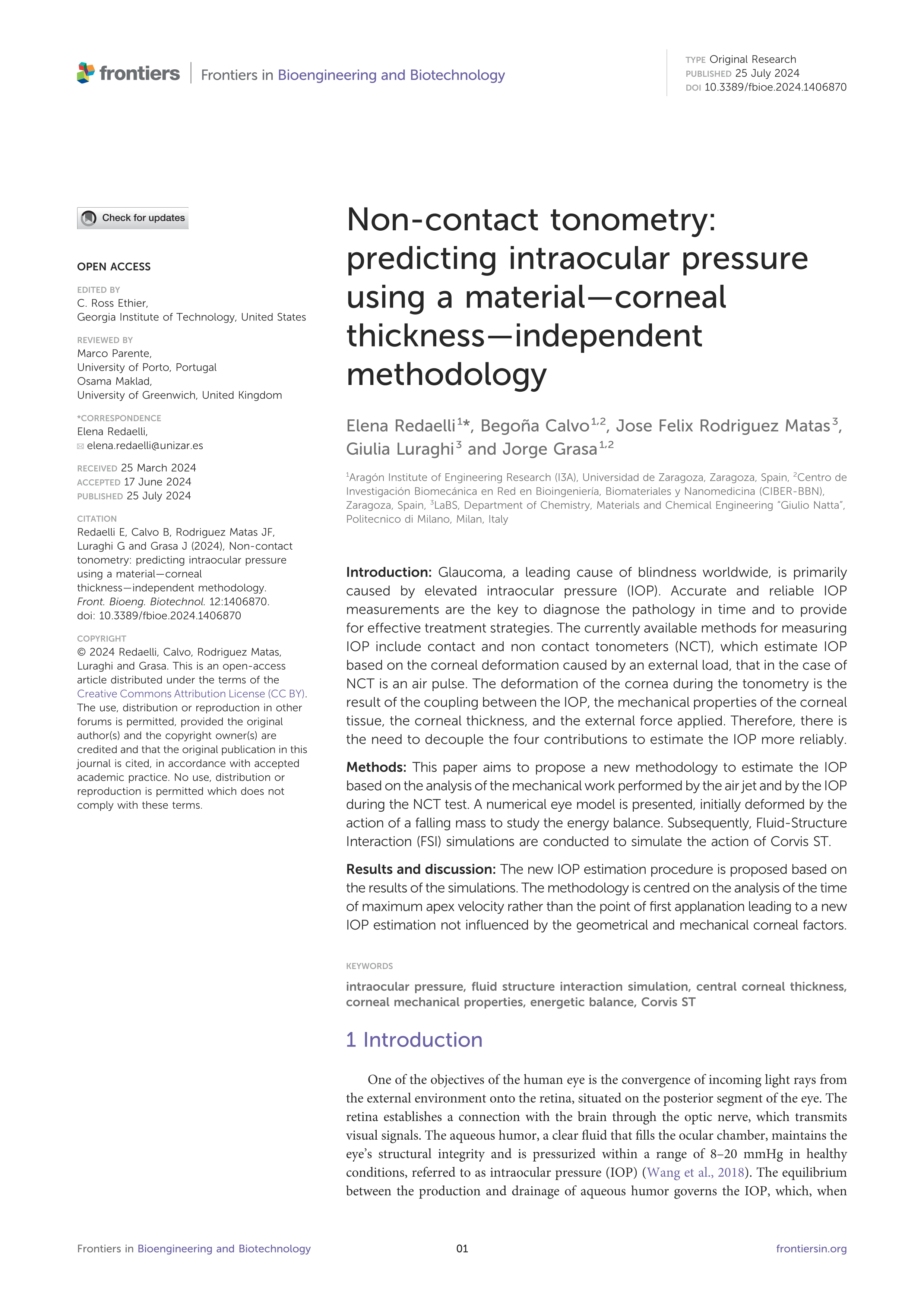 Non-contact tonometry: predicting intraocular pressure using a material—corneal thickness—independent methodology