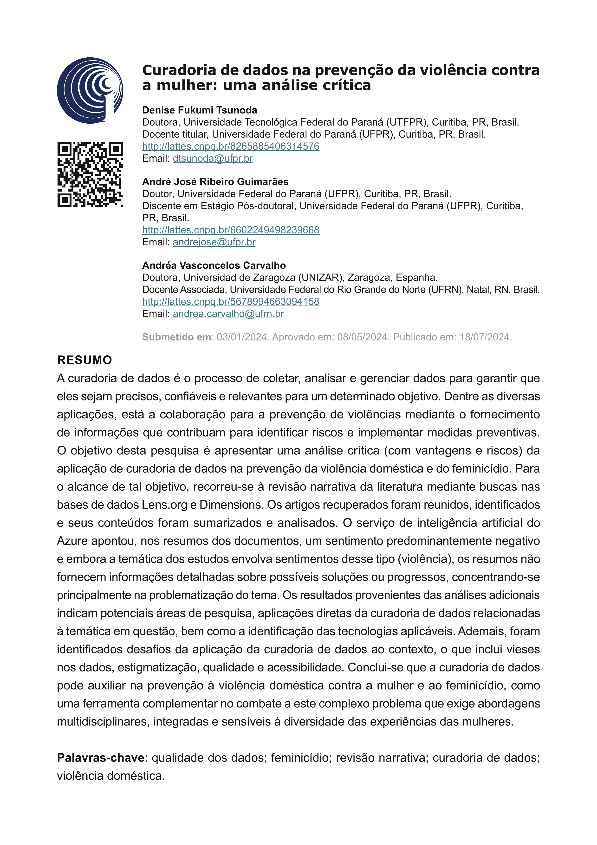 Curadoria de dados na prevenção da violência contra a mulher: uma análise crítica