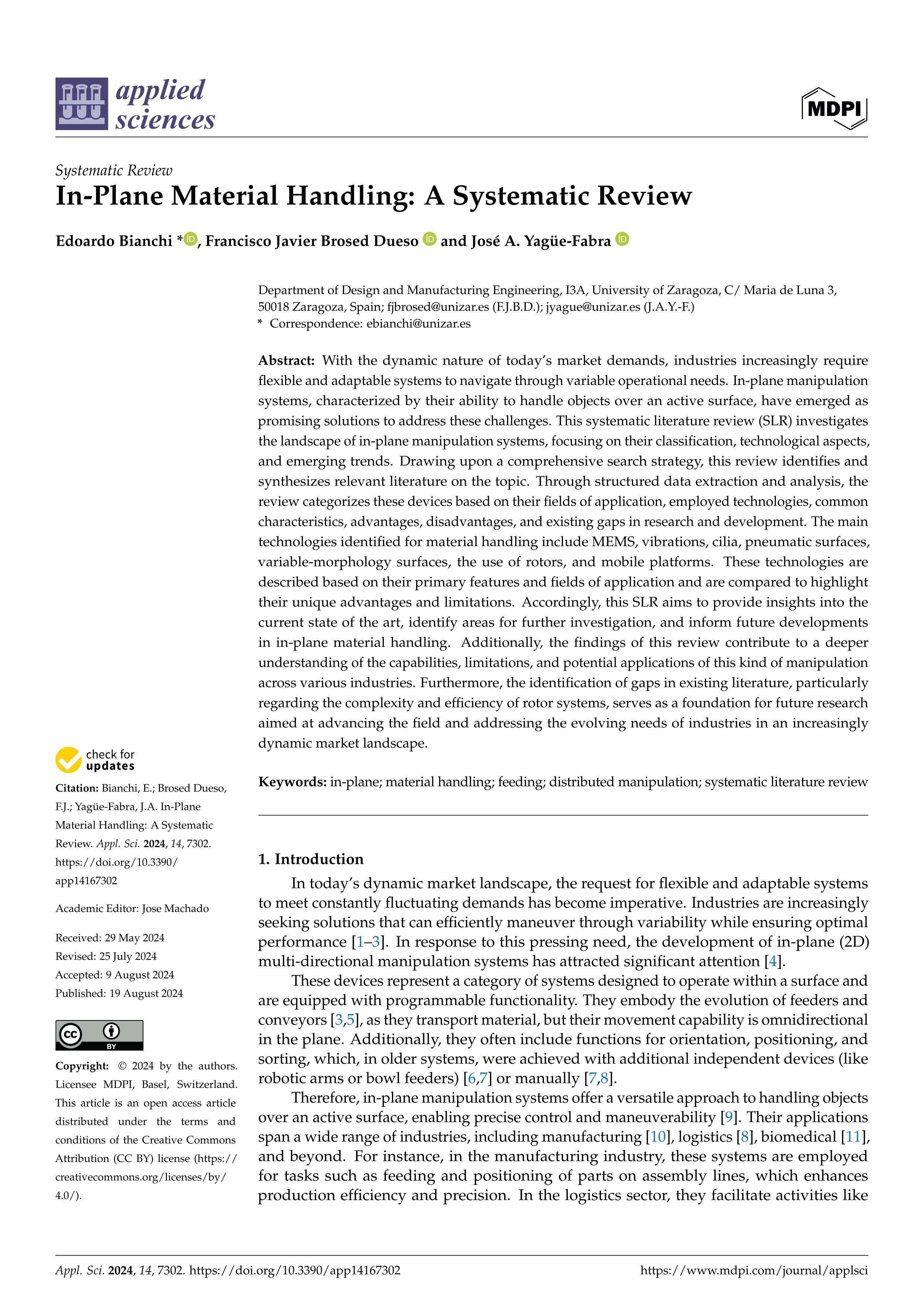 In-plane material handling: a systematic review