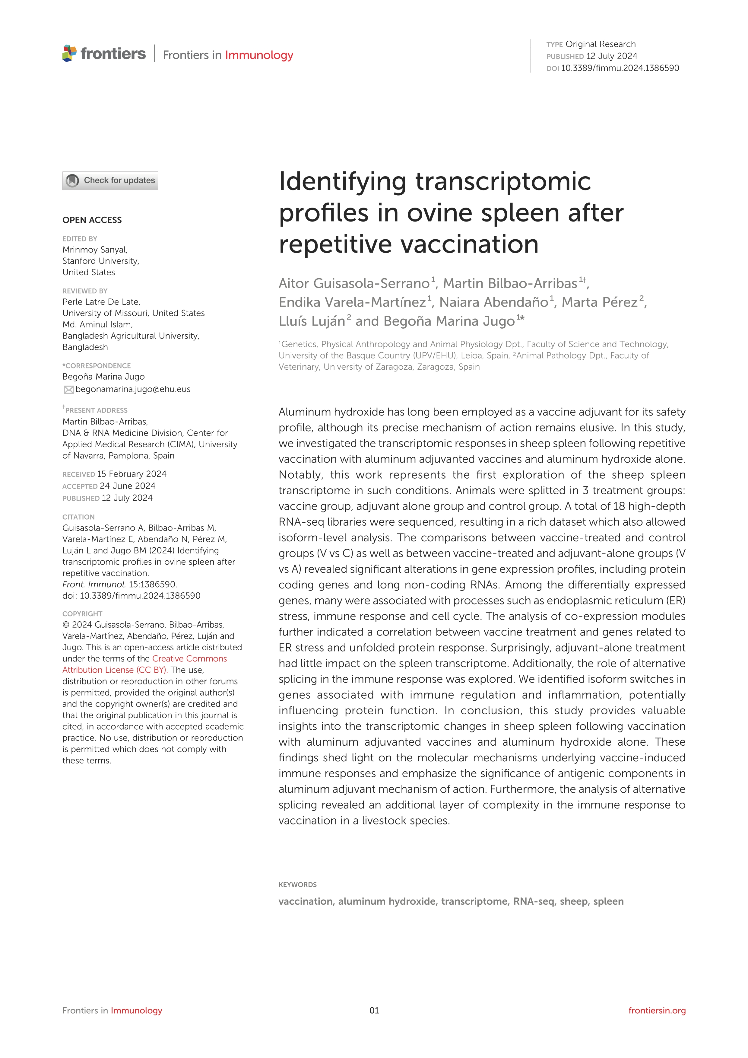 Identifying transcriptomic profiles in ovine spleen after repetitive vaccination