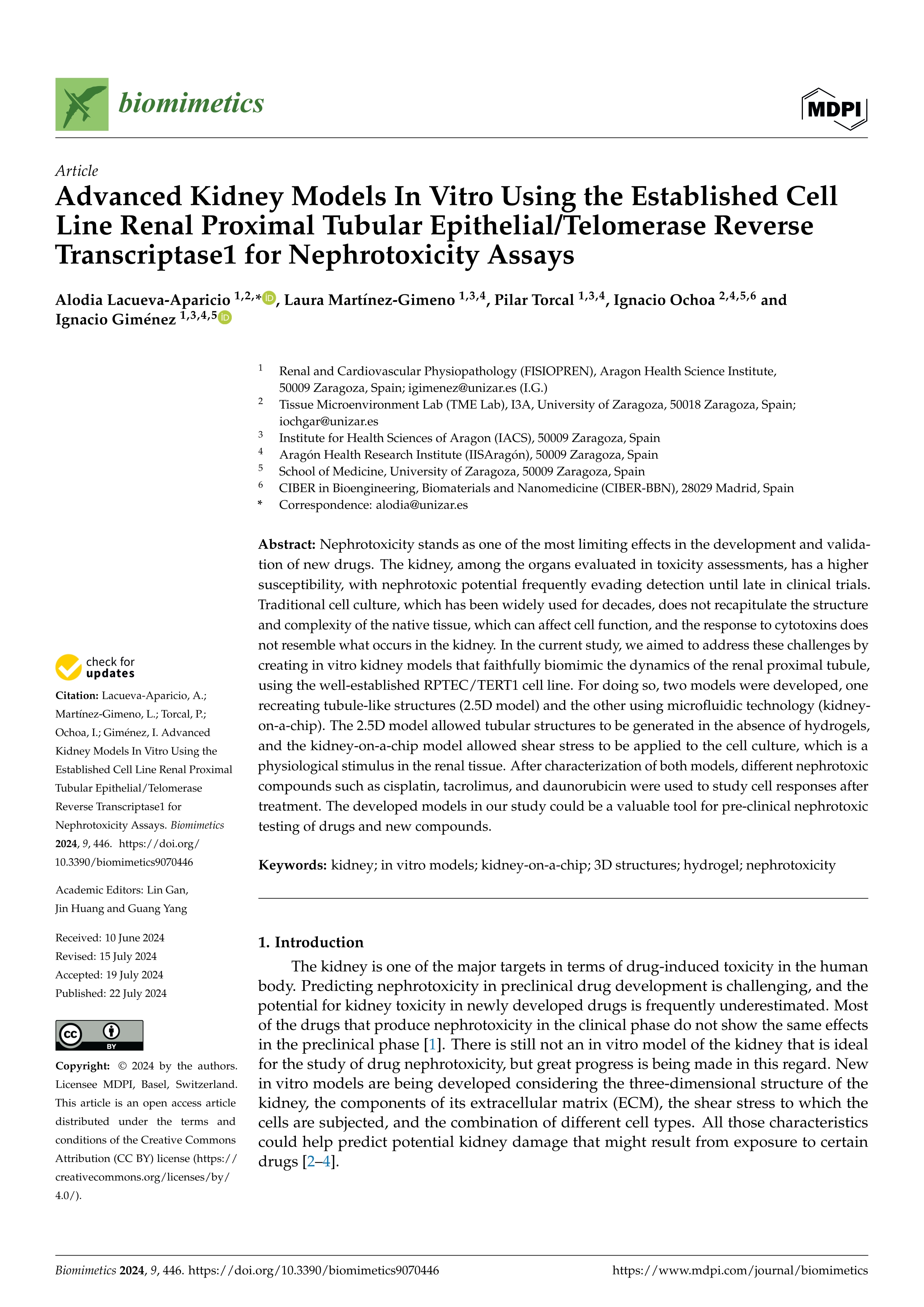 Advanced kidney models in vitro using the established cell line Renal Proximal Tubular Epithelial/Telomerase Reverse Transcriptase1 for nephrotoxicity assays