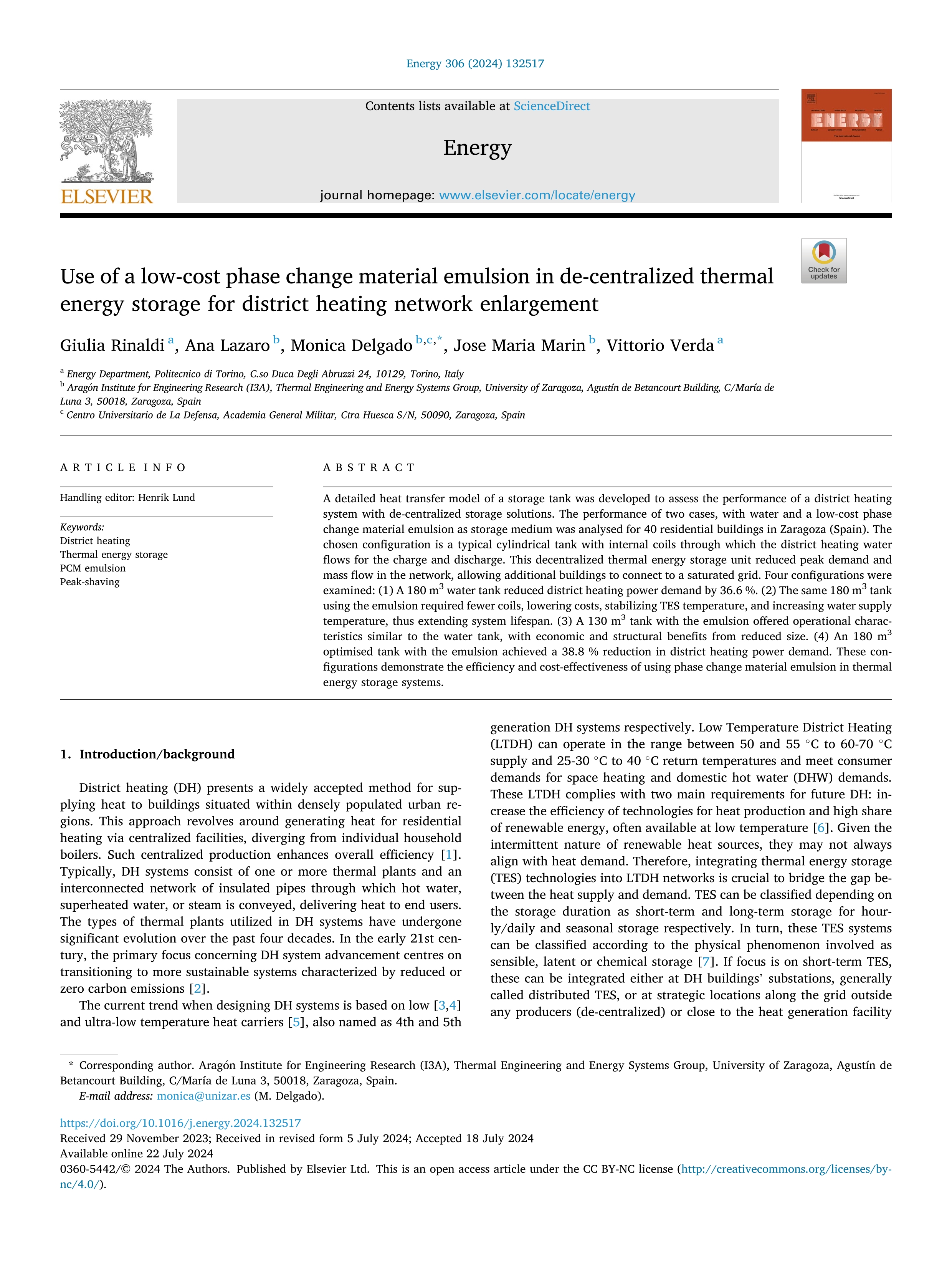 Use of a low-cost phase change material emulsion in de-centralized thermal energy storage for district heating network enlargement