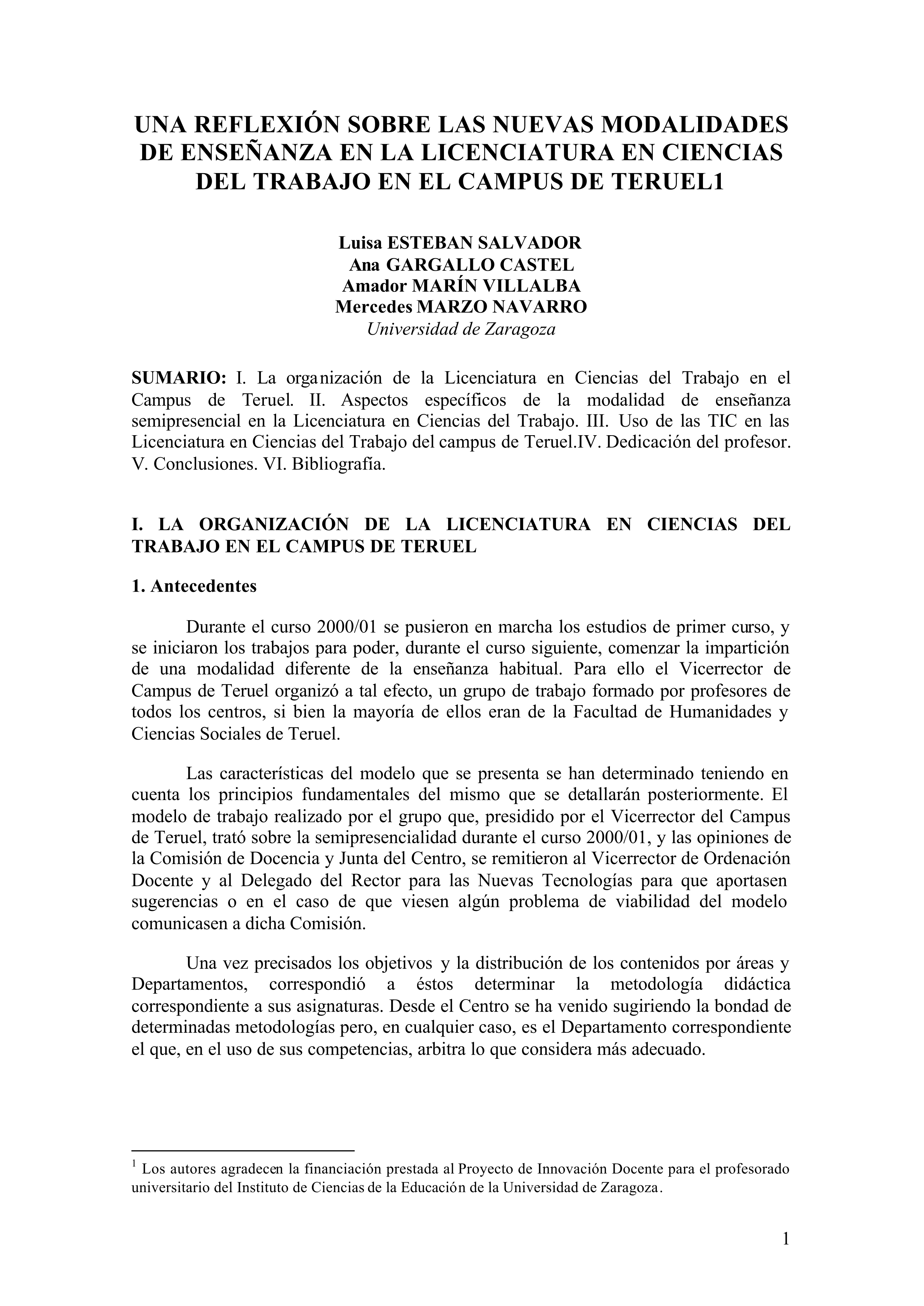 Una reflexión sobre las nuevas modalidades de enseñanza en la Licenciatura en Ciencias del Trabajo en el campus de Teruel