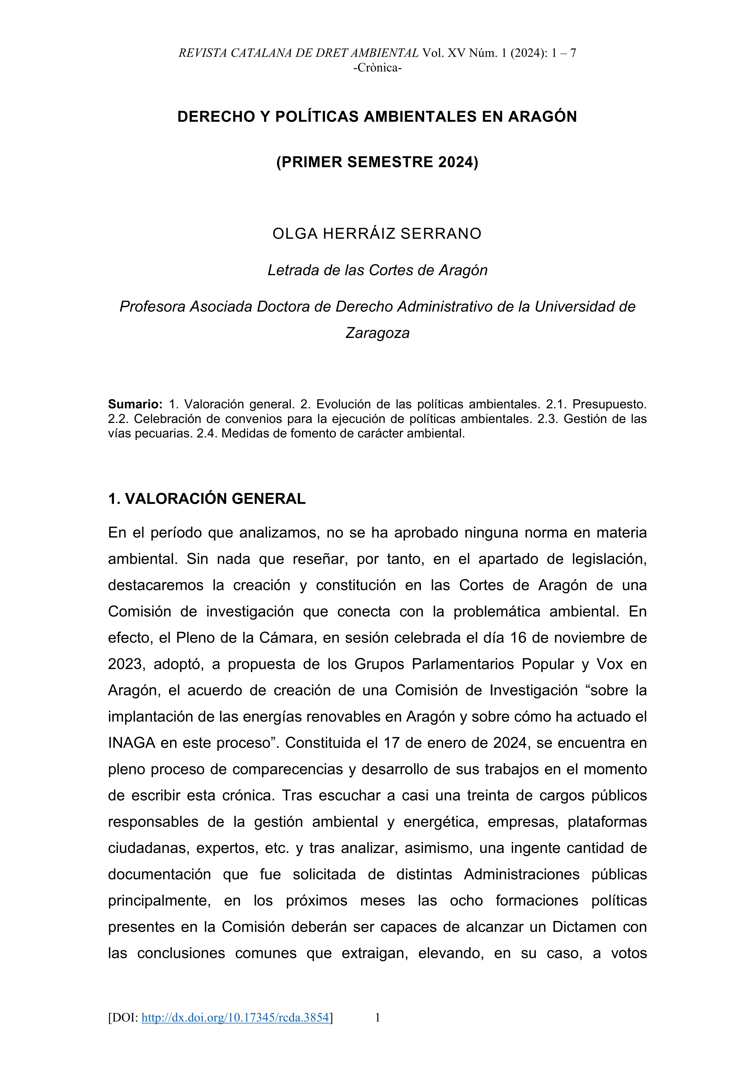 Derecho y políticas ambientales en Aragón (Primer semestre de 2024)