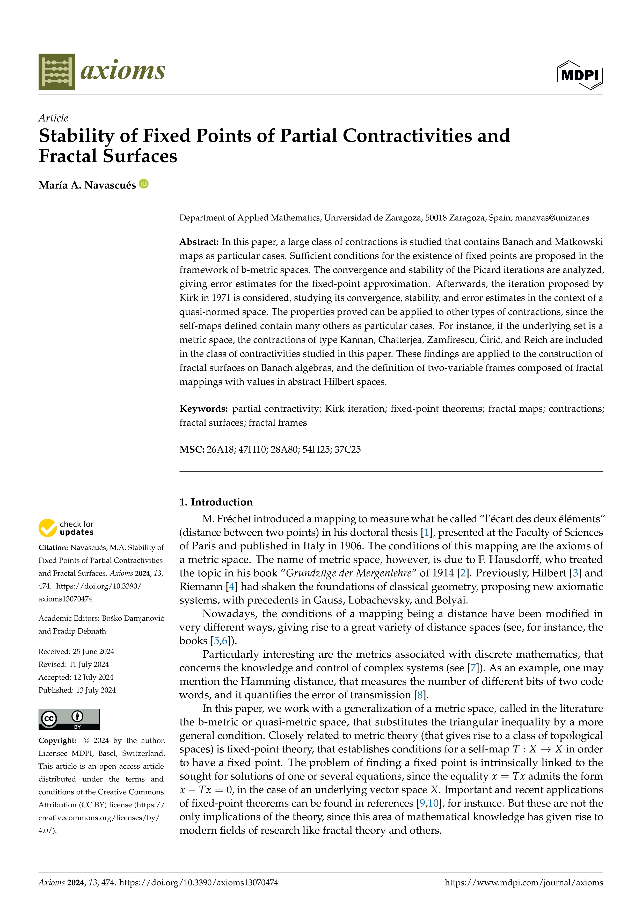 Stability of Fixed Points of Partial Contractivities and Fractal Surfaces