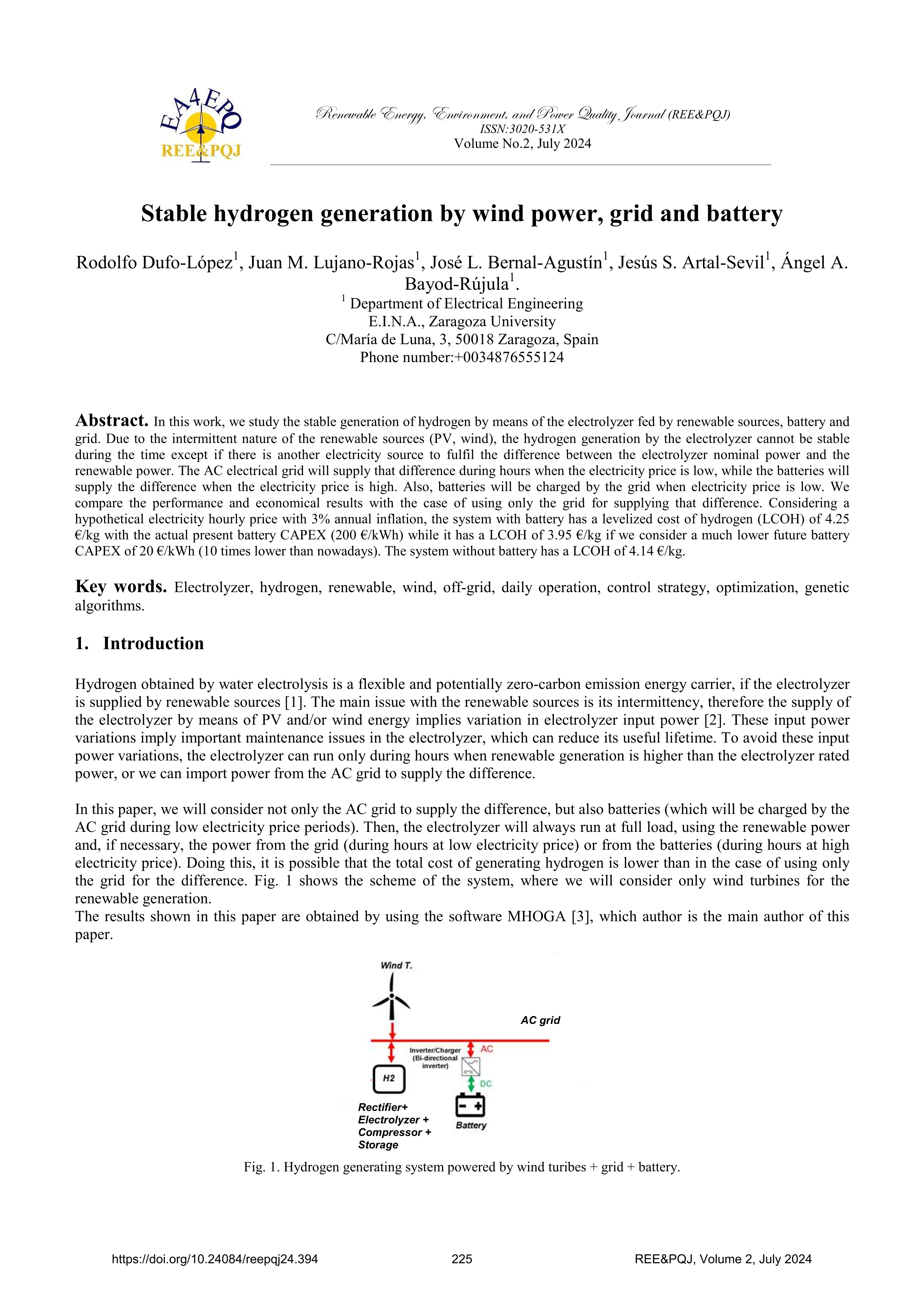 Stable hydrogen generation by wind power, grid and battery