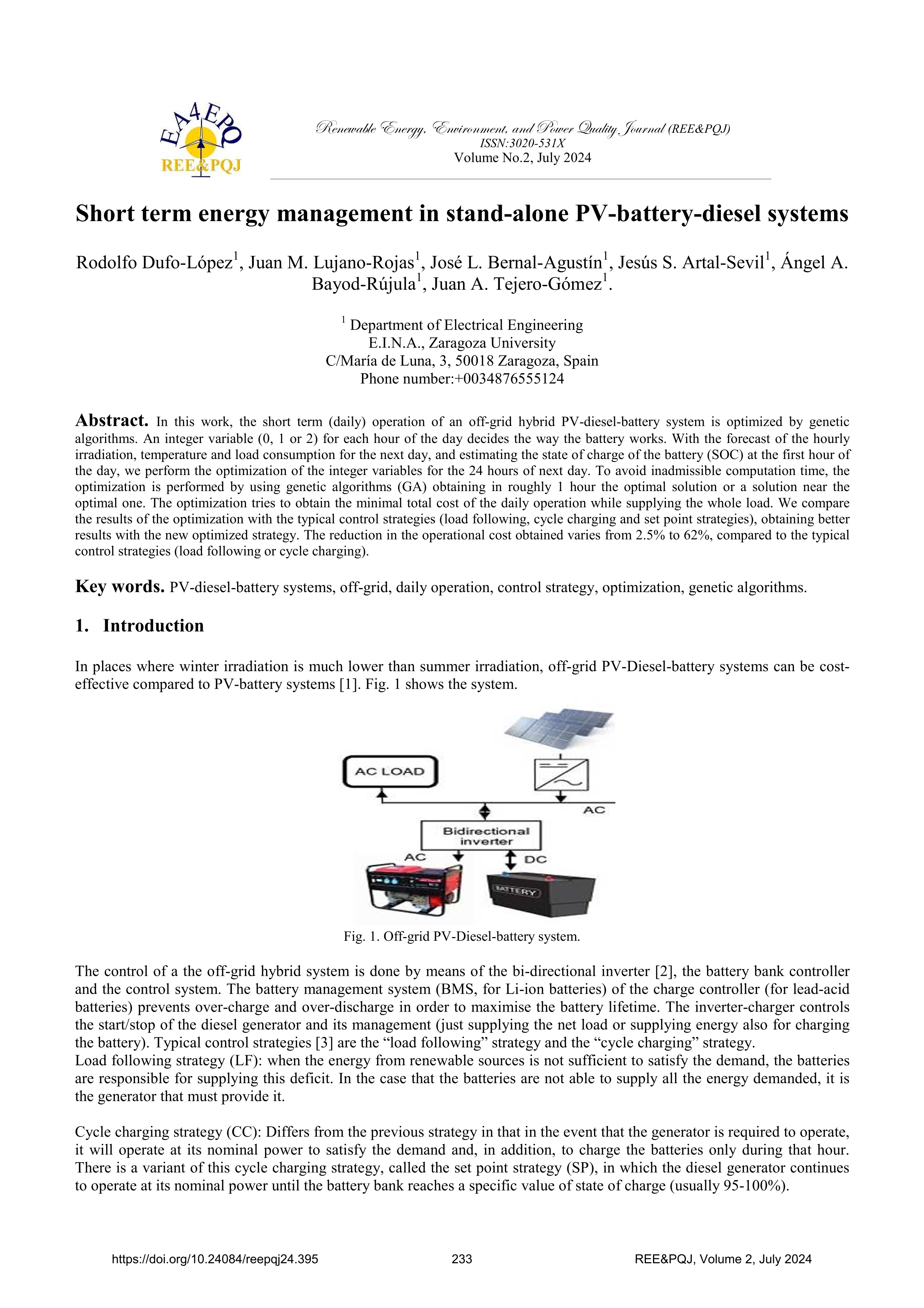 Short term energy management in stand-alone PV-battery-diesel systems