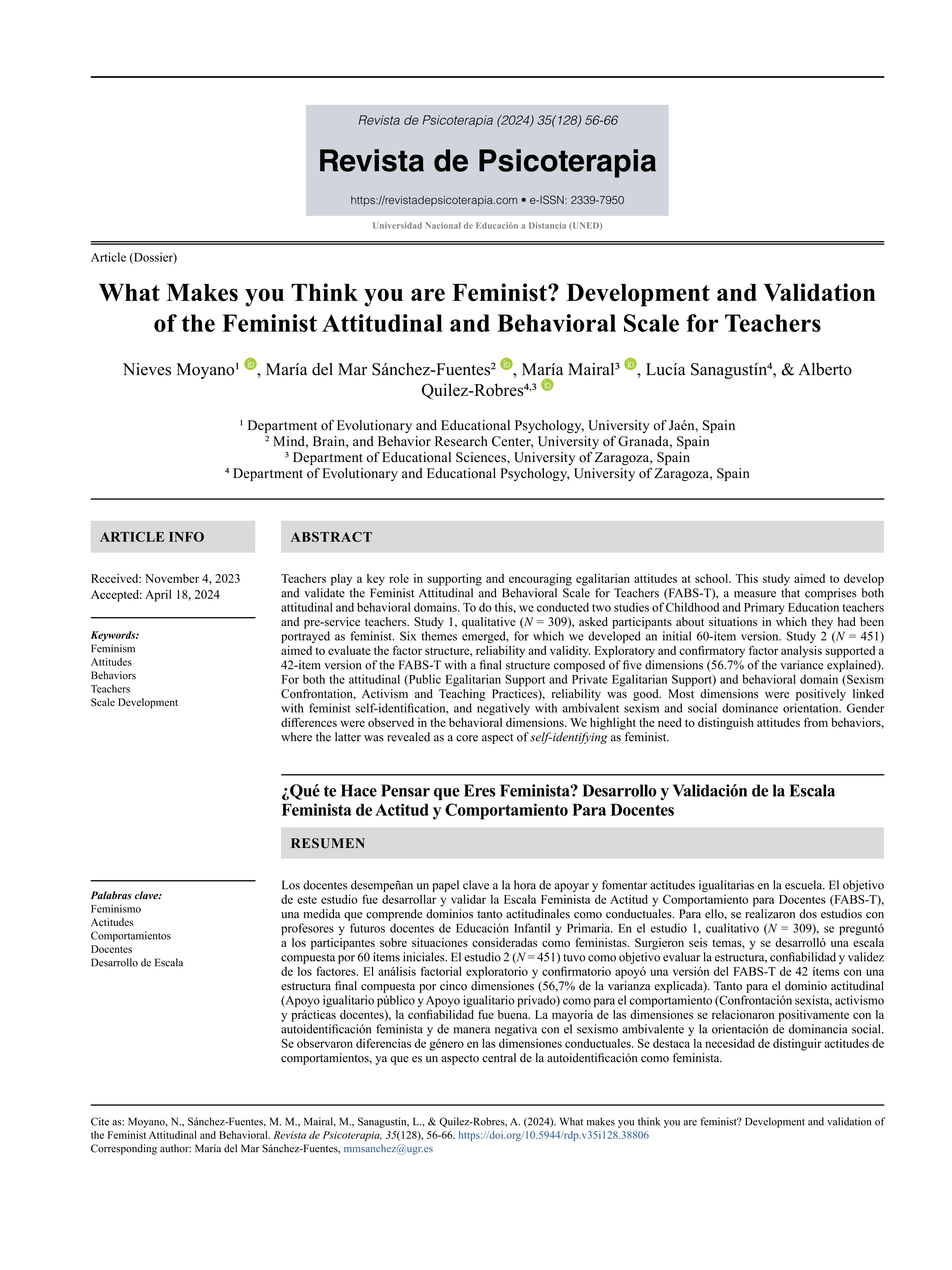 What makes you think you are feminist? development and validation of the feminist attitudinal and behavioral scale for teachers