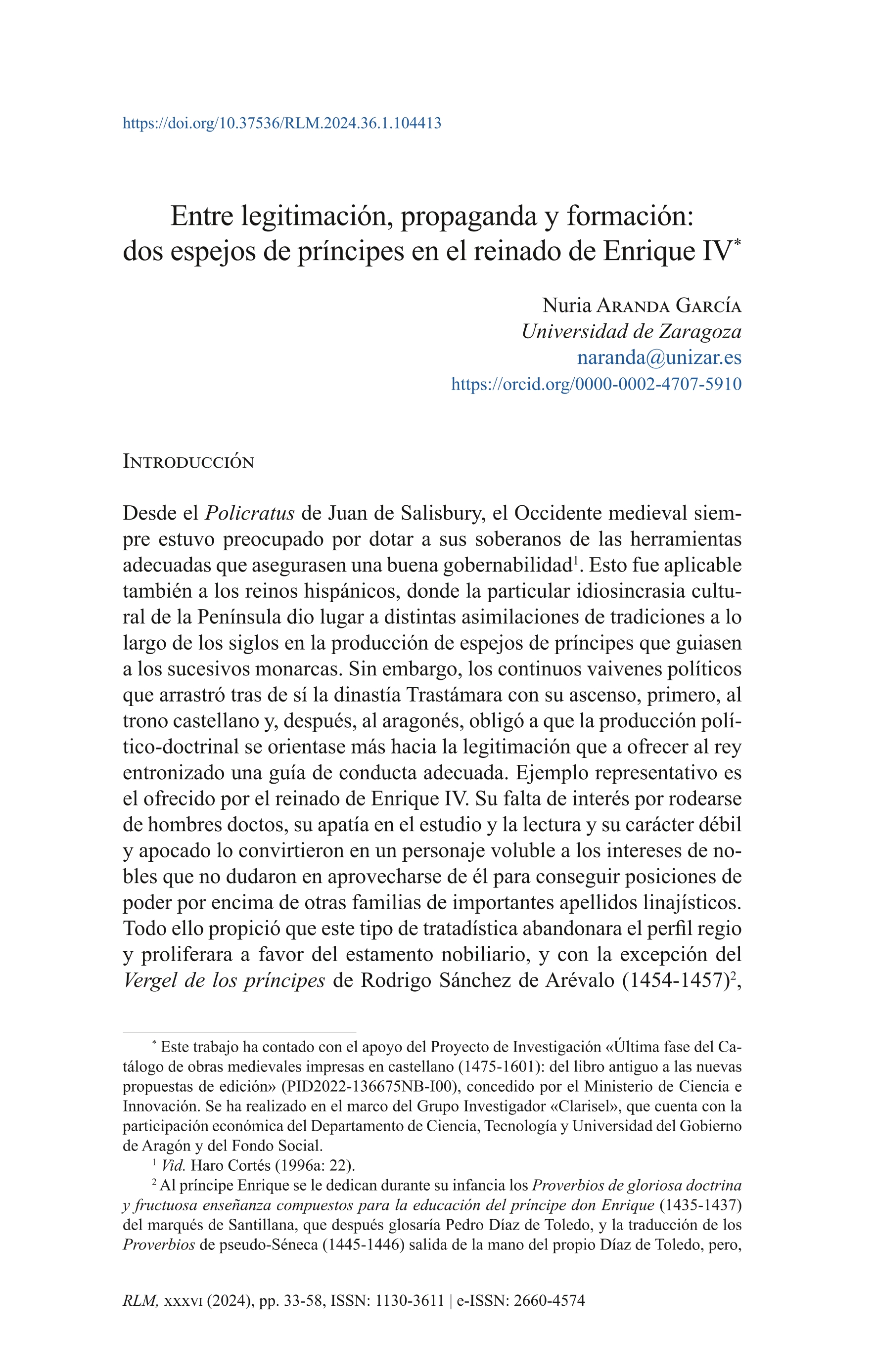 Entre legitimación, propaganda y formación: dos espejos de príncipes en el reinado de Enrique IV