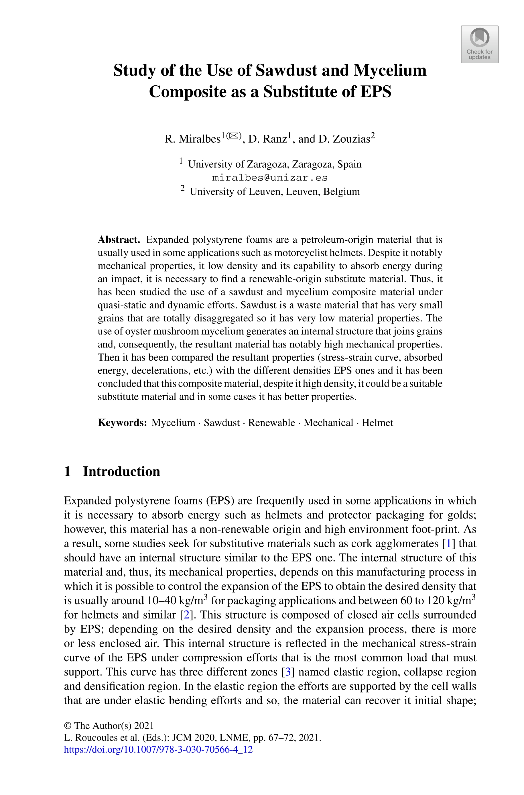 Study of the Use of Sawdust and Mycelium Composite as a Substitute of EPS