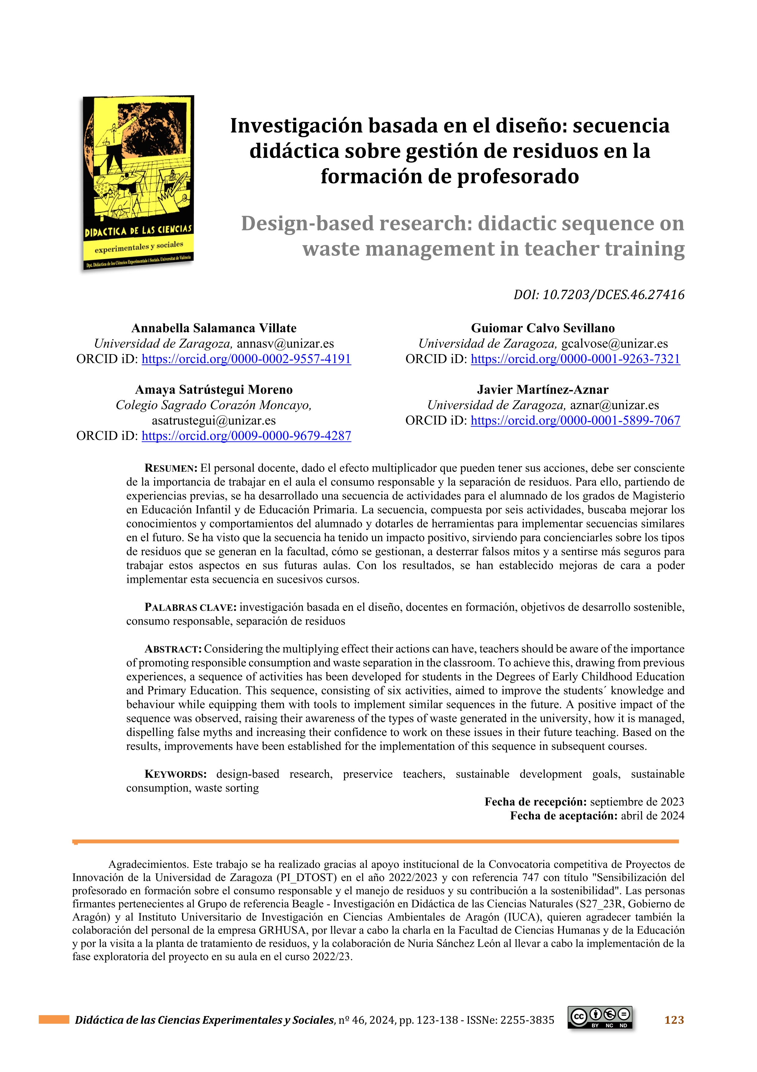 Investigación basada en el diseño: secuencia didáctica sobre gestión de residuos en la formación de profesorado