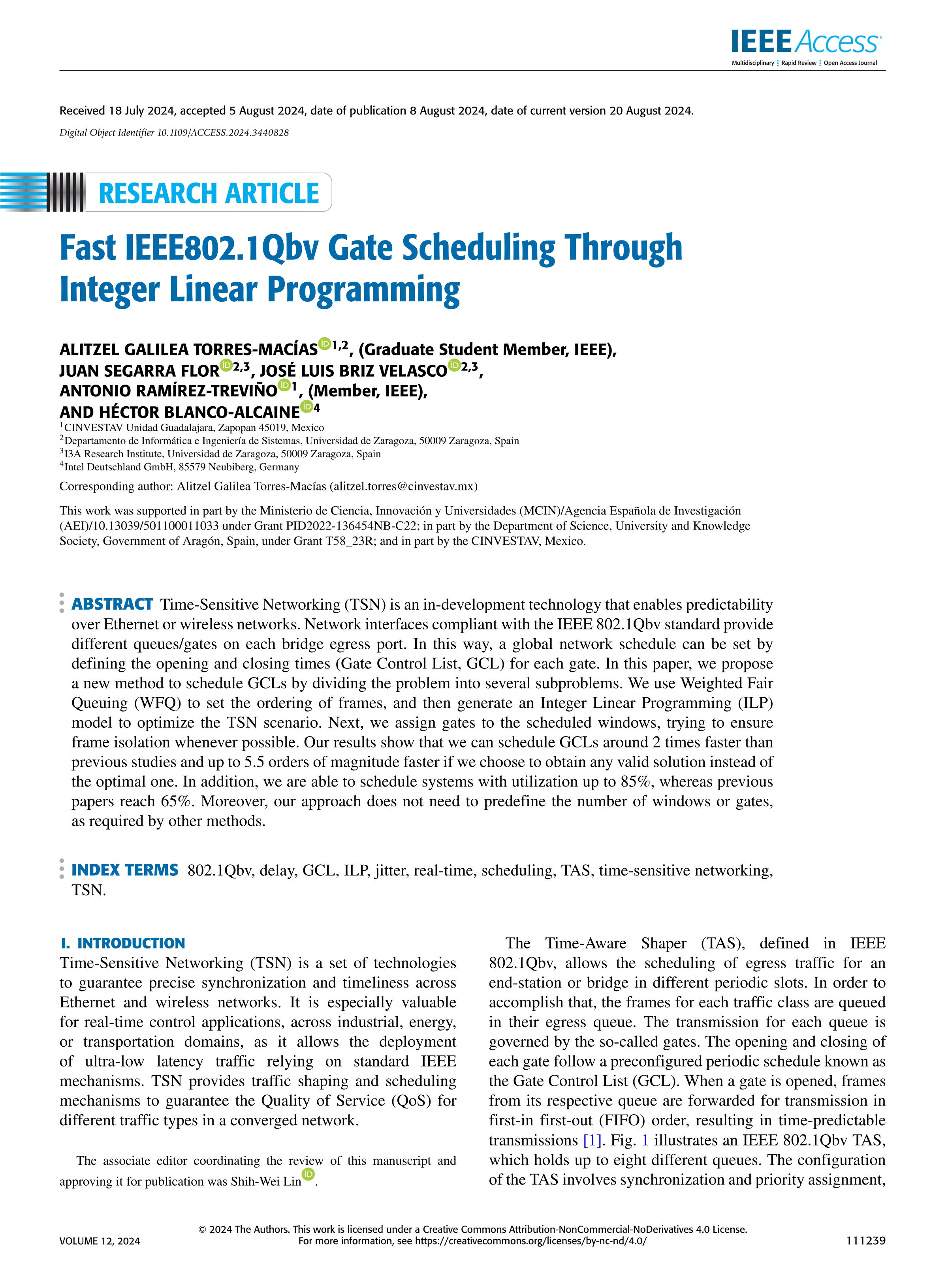 Fast IEEE802.1Qbv Gate Scheduling Through Integer Linear Programming