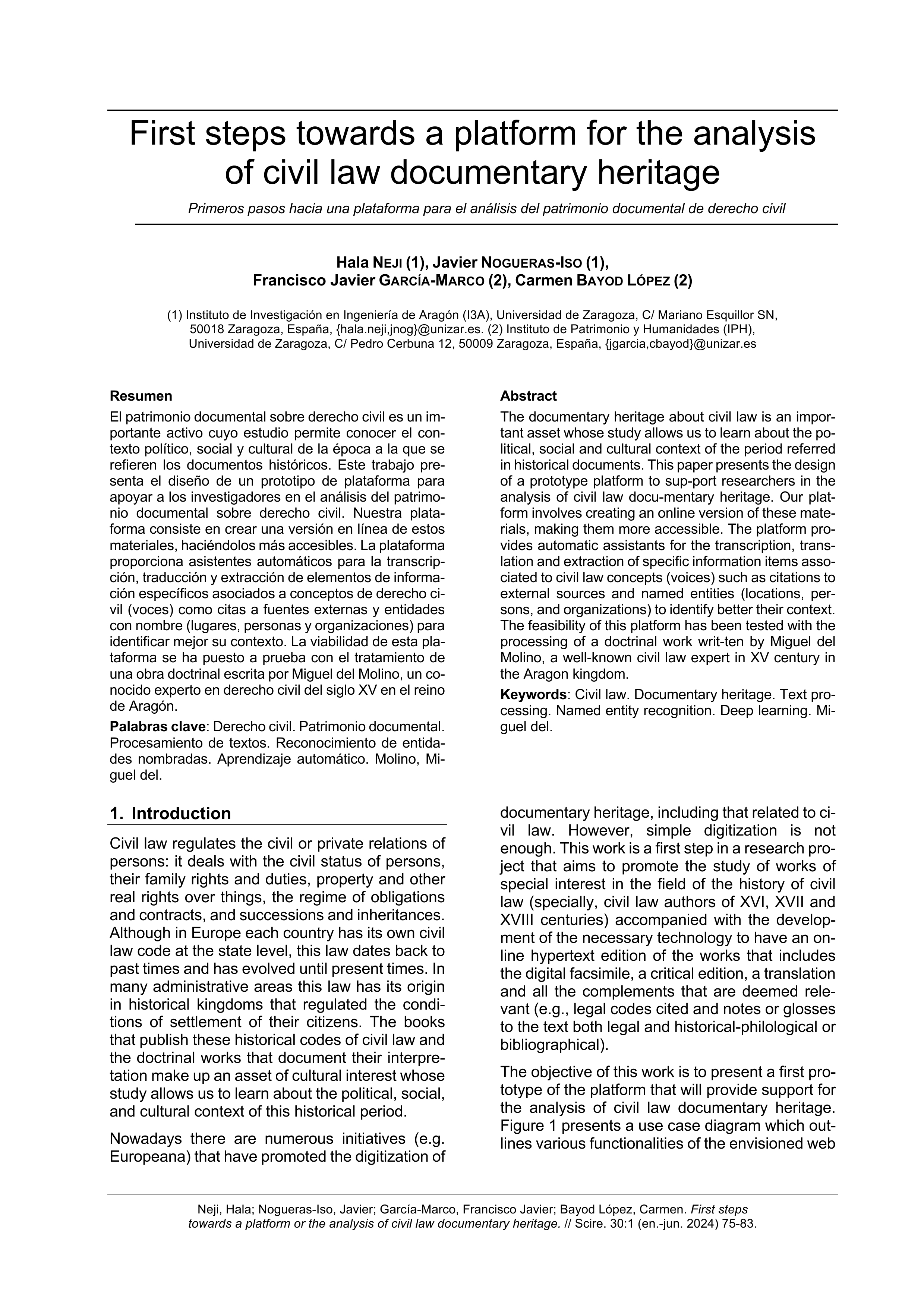 First steps towards a platform for the analysis of civil law documentary heritage = Primeros pasos hacia una plataforma para el análisis del patrimonio documental de derecho civil