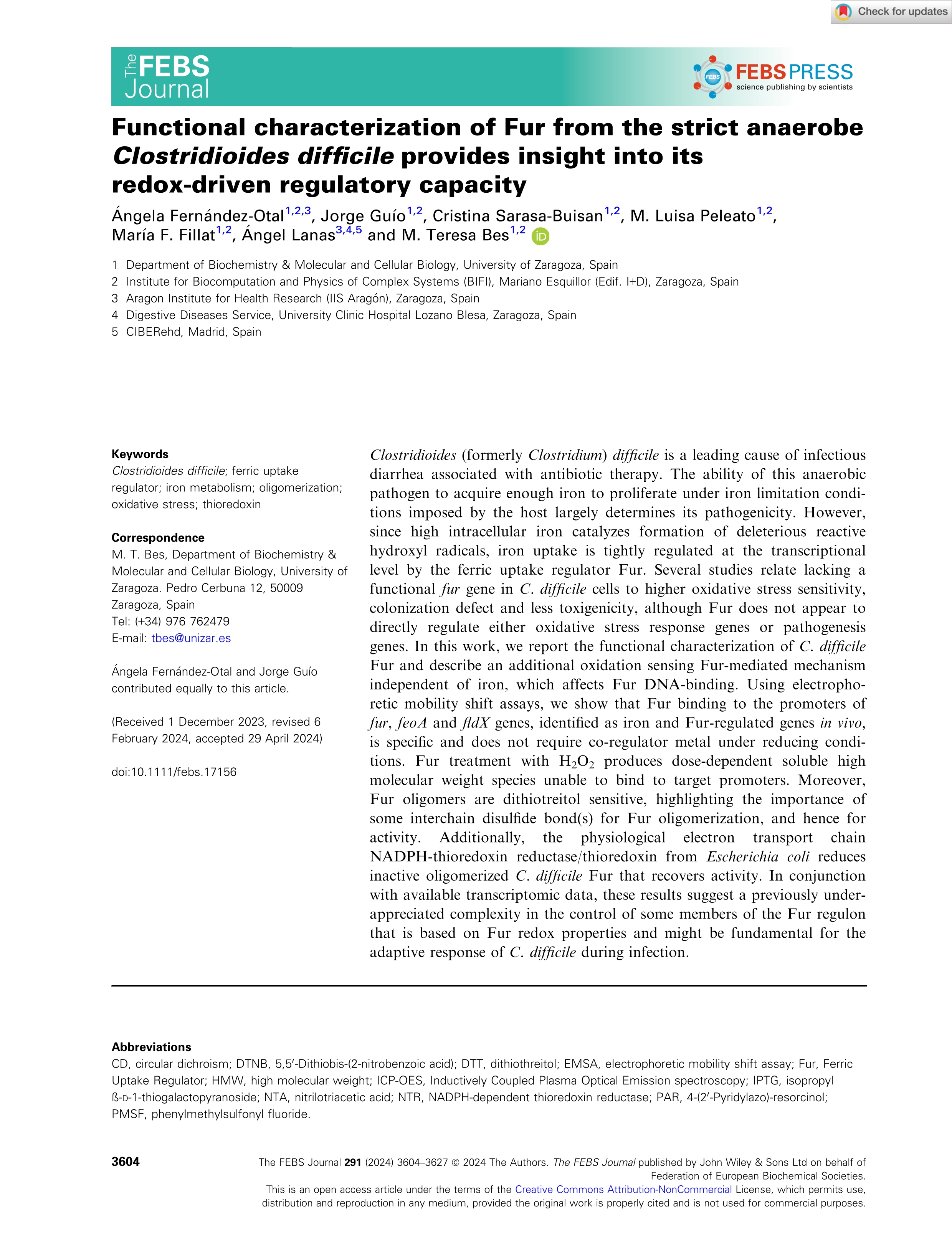 Functional characterization of Fur from the strict anaerobe <i>Clostridioides difficile</i> provides insight into its redox-driven regulatory capacity